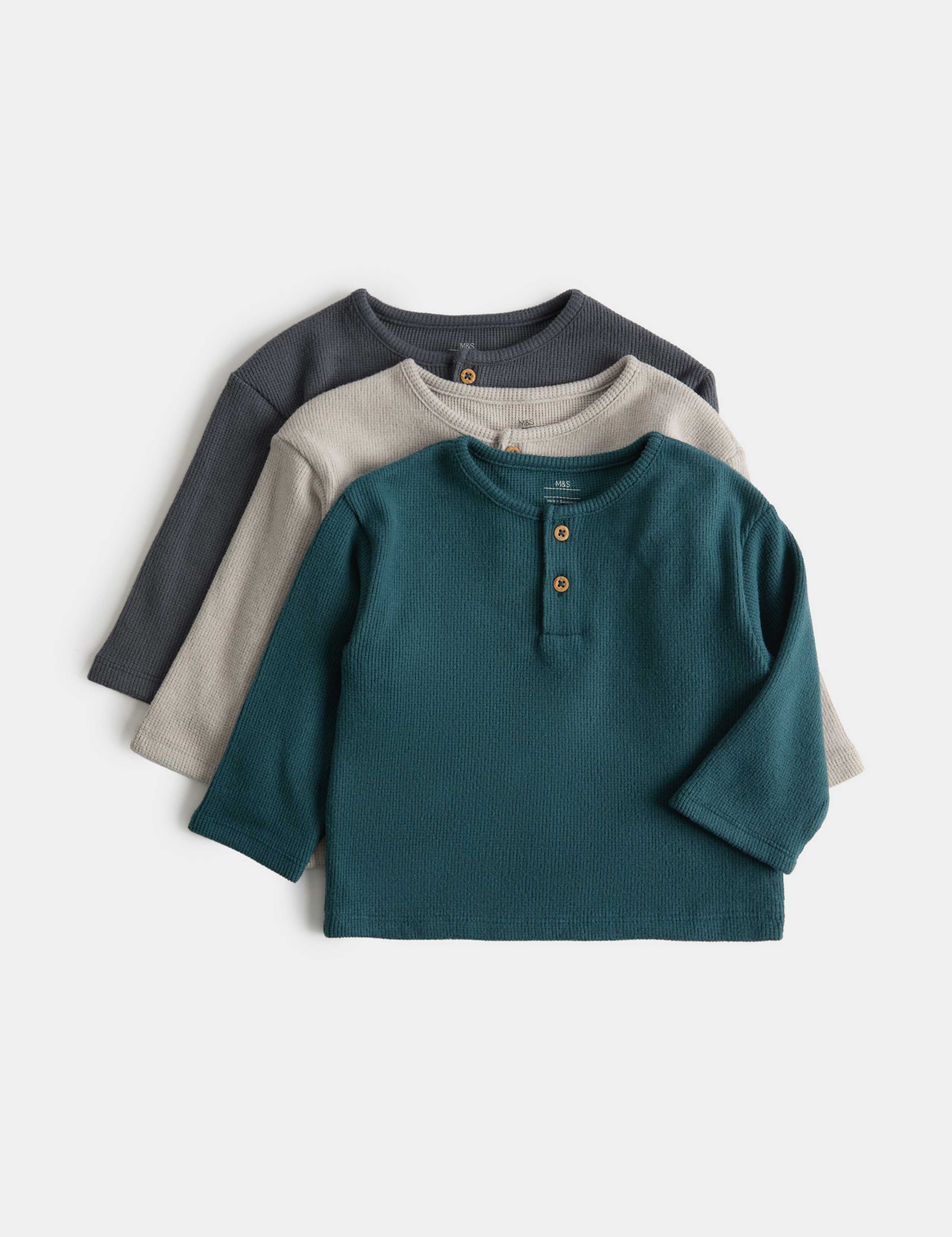 3 Pack Waffle Long Sleeve Tops (0 Mths-5 Yrs)