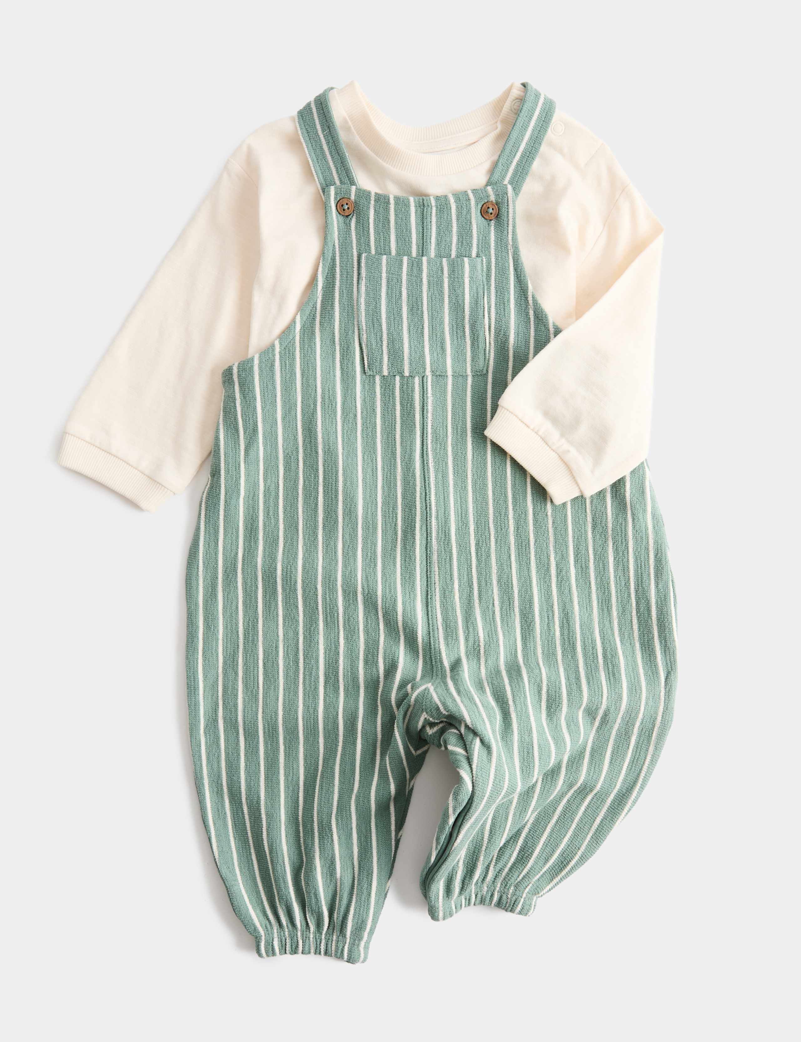 2 Piece Pure Cotton Jersey Dungarees Outfit (0-3 Yrs)