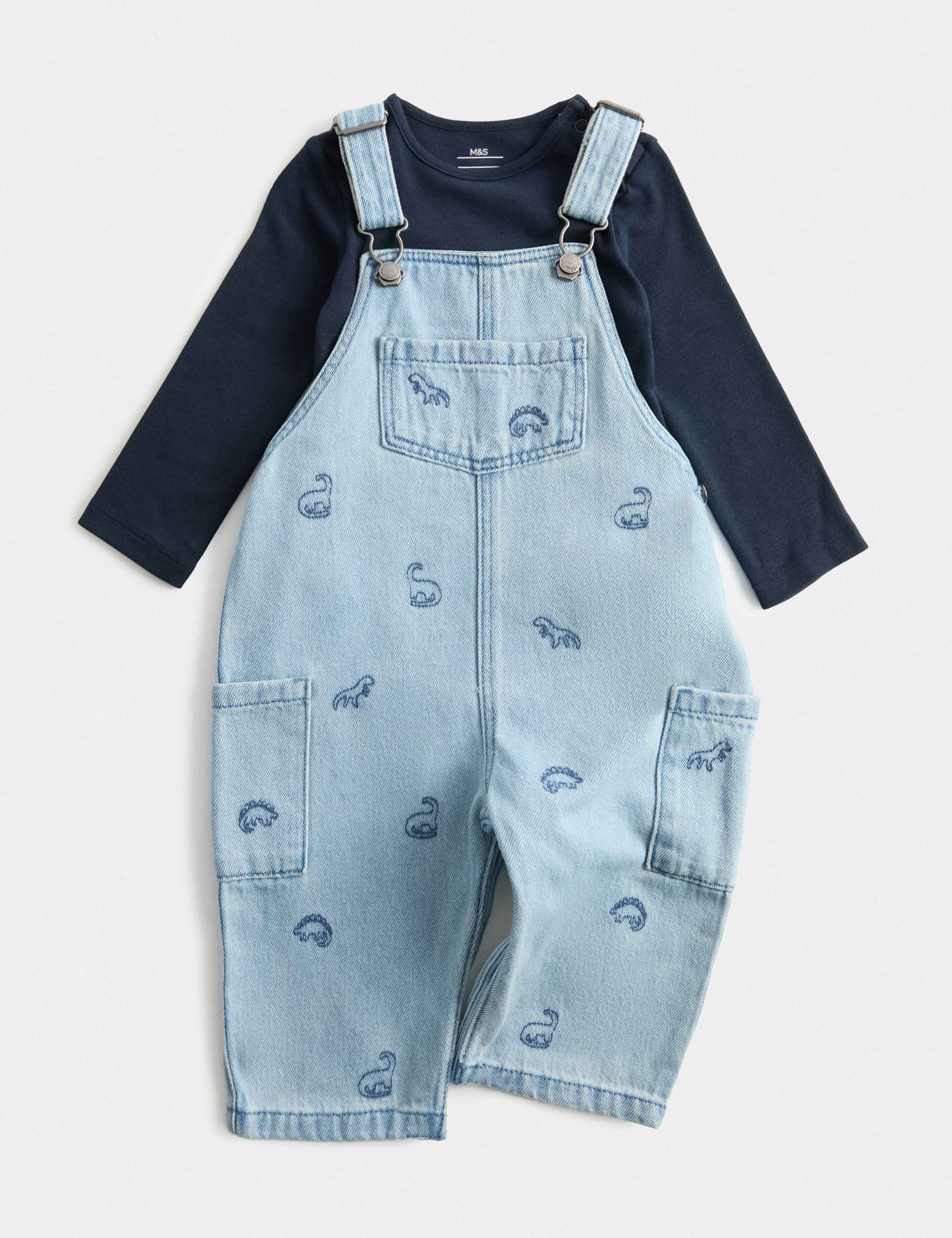 Pure Cotton Embroidered Denim Dungaree Outfit (0-3 Yrs)