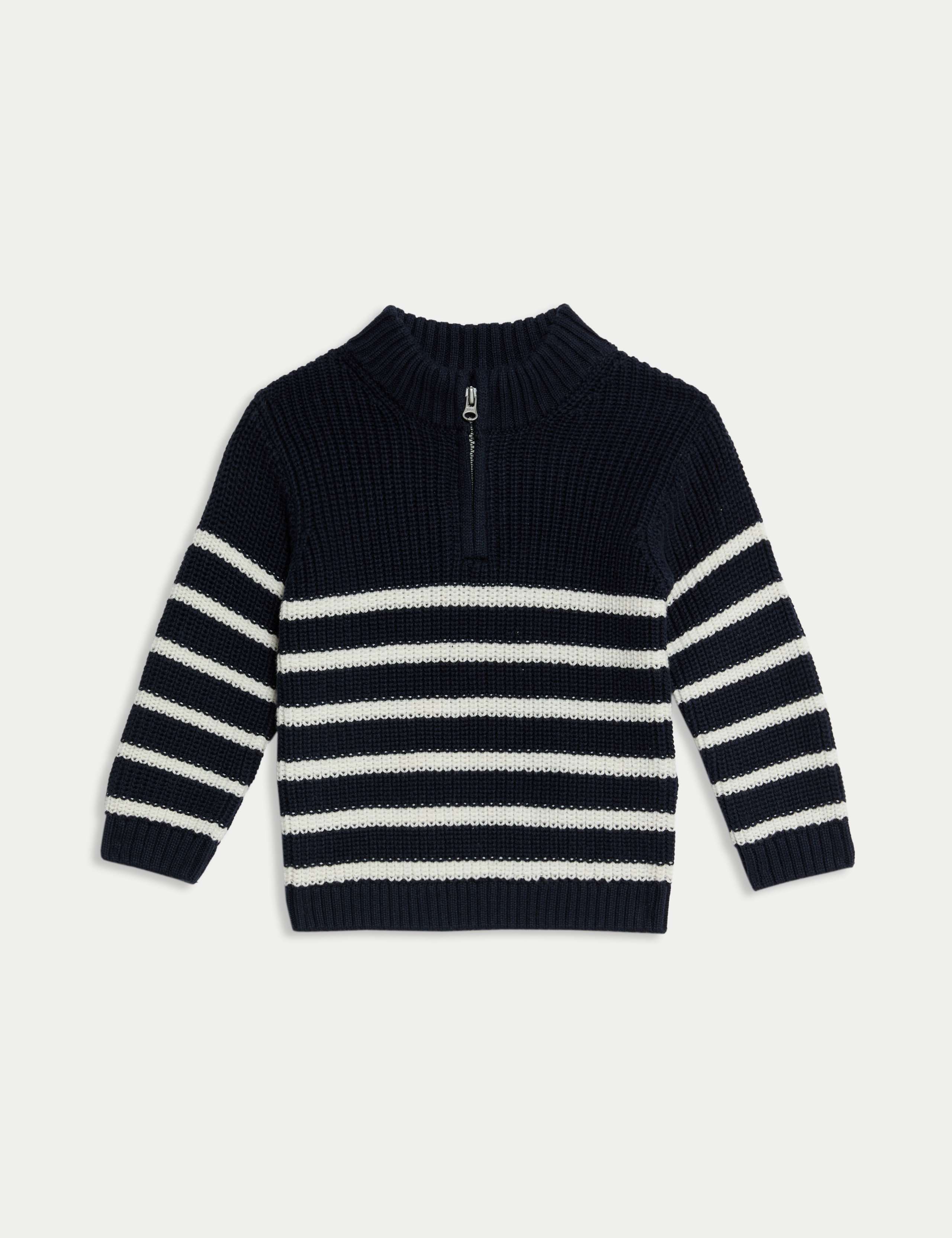Pure Cotton Half Zip Knitted Jumper (0-3 Yrs)