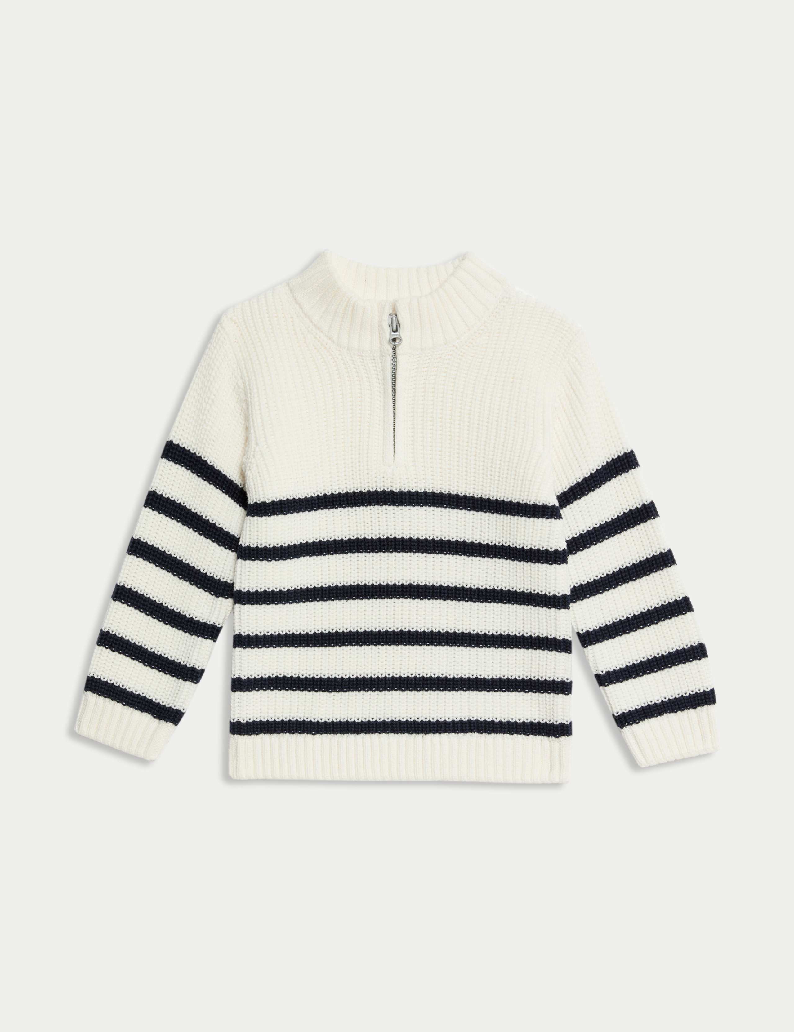 Pure Cotton Half Zip Knitted Jumper (0-3 Yrs)