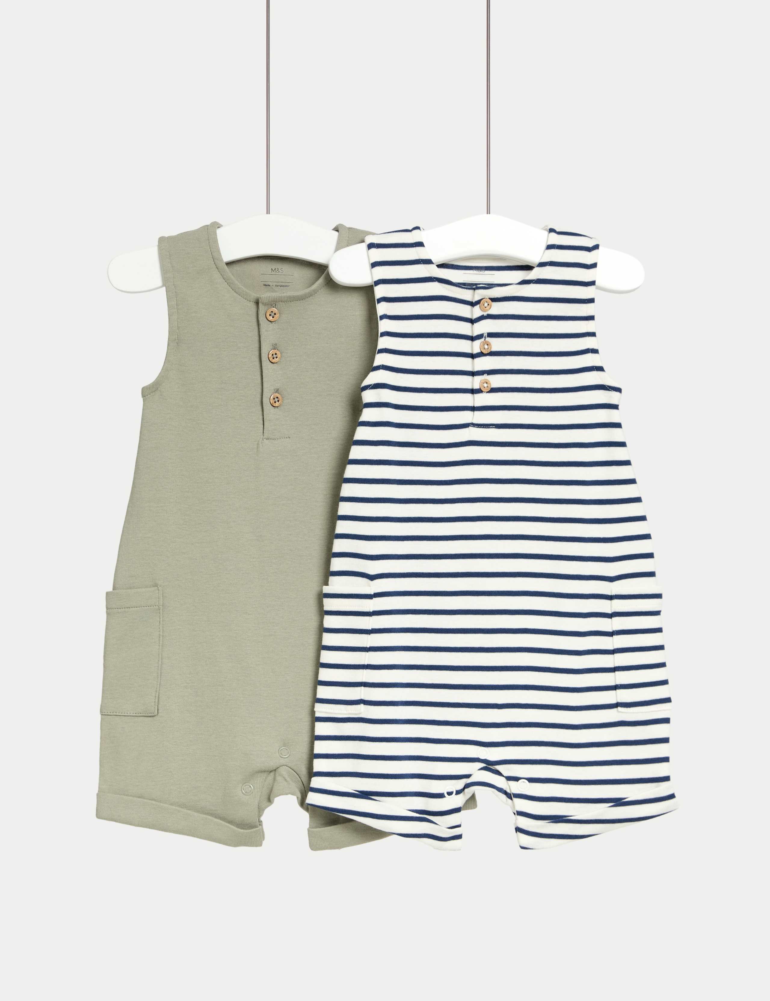 2pk Pure Cotton Striped Rompers (0-3 Yrs)