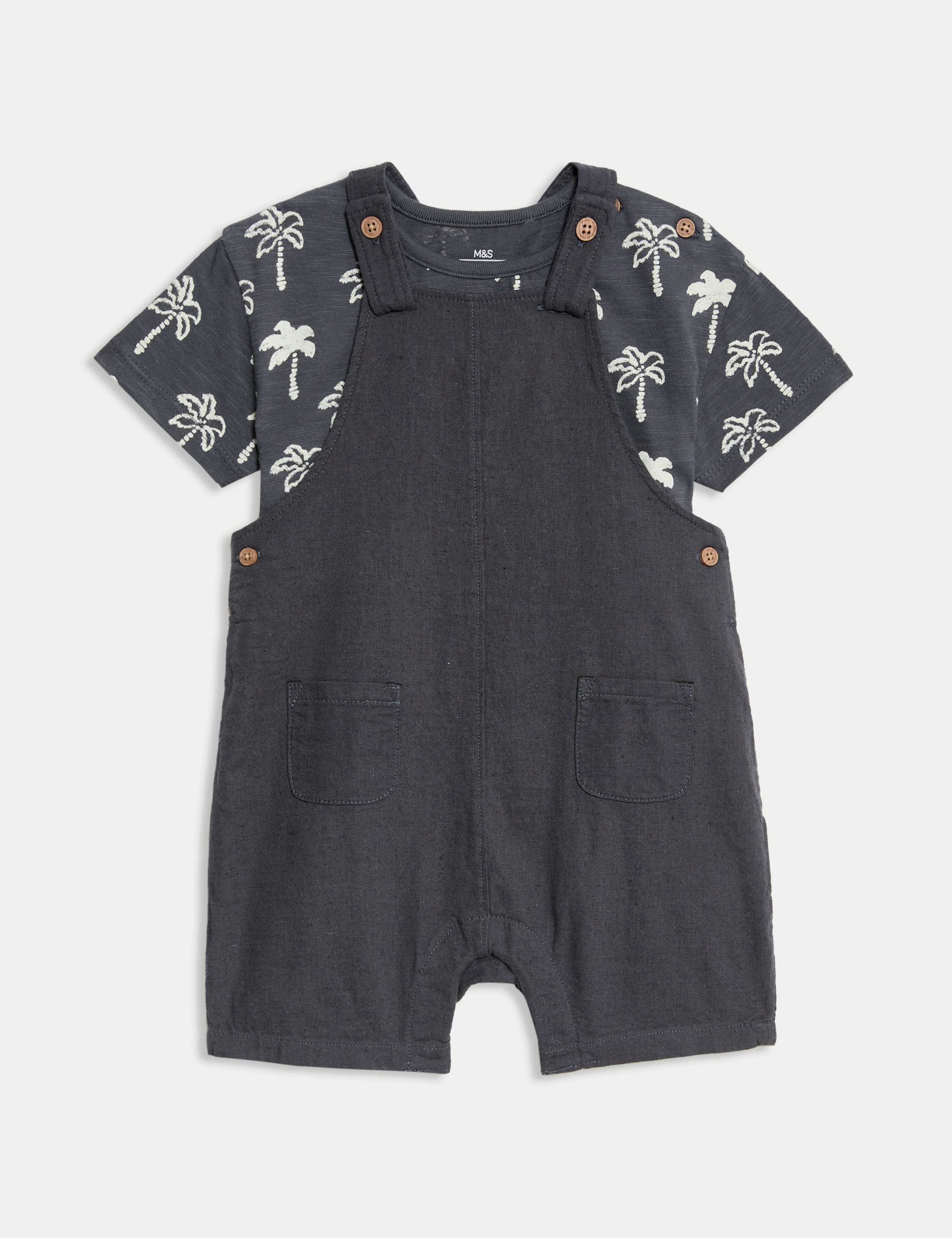 2pc Pure Cotton Palm Tree Bibshorts Outfit (0-3 Yrs)