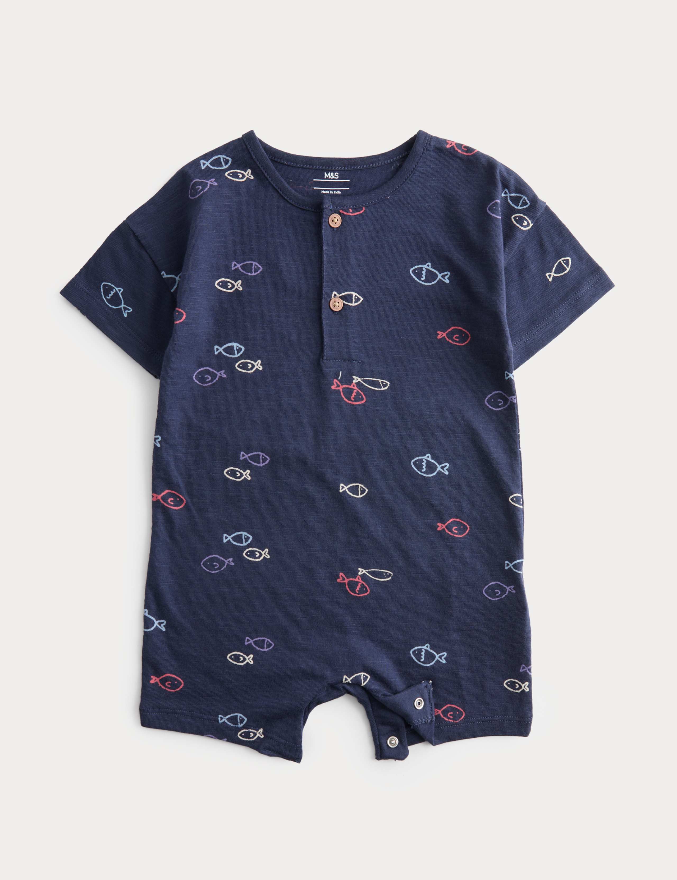 Pure Cotton Jersey Navy Fish Romper (0-3 Yrs)