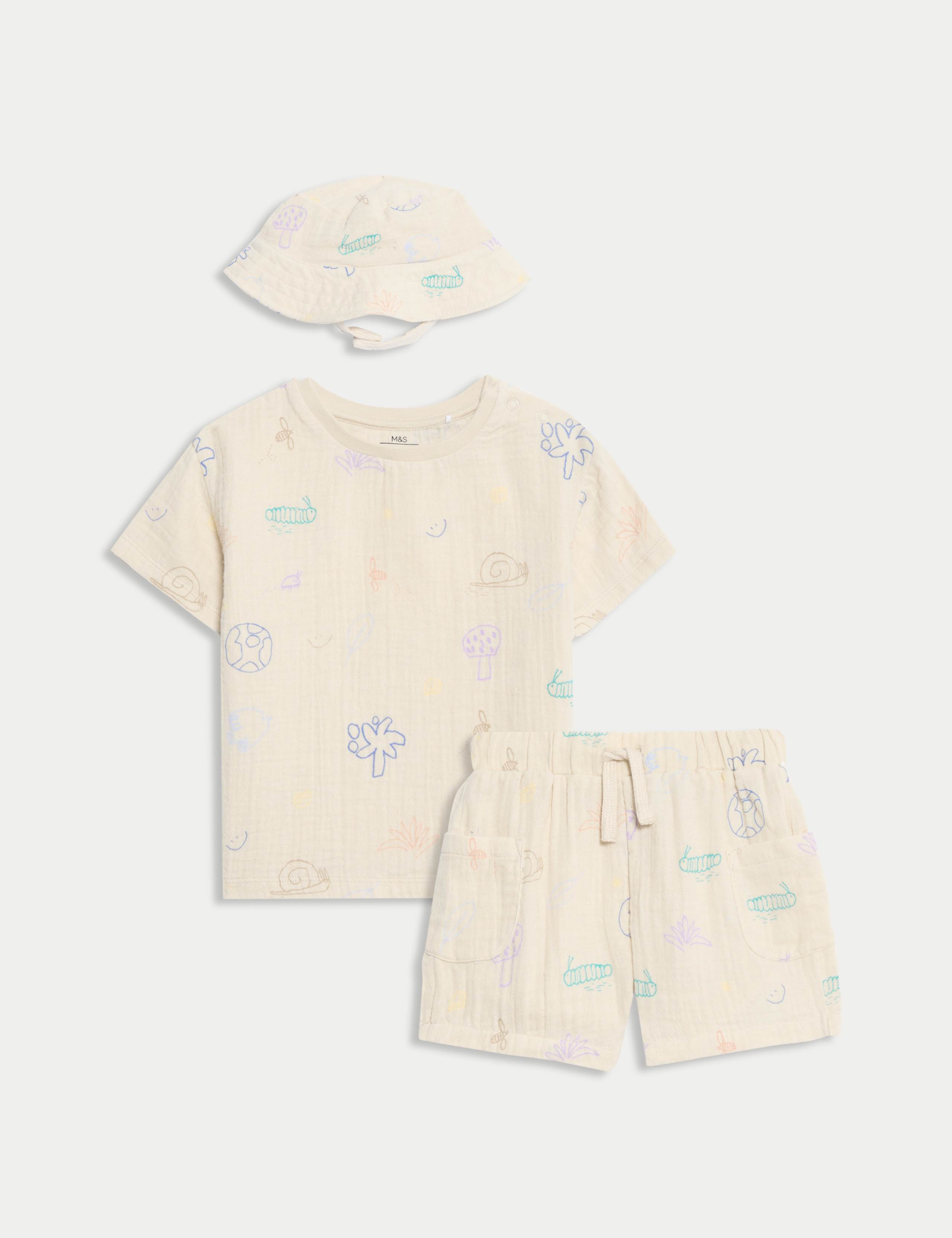 3pc Print Shorts with Hat Outfit (0-3 Yrs)