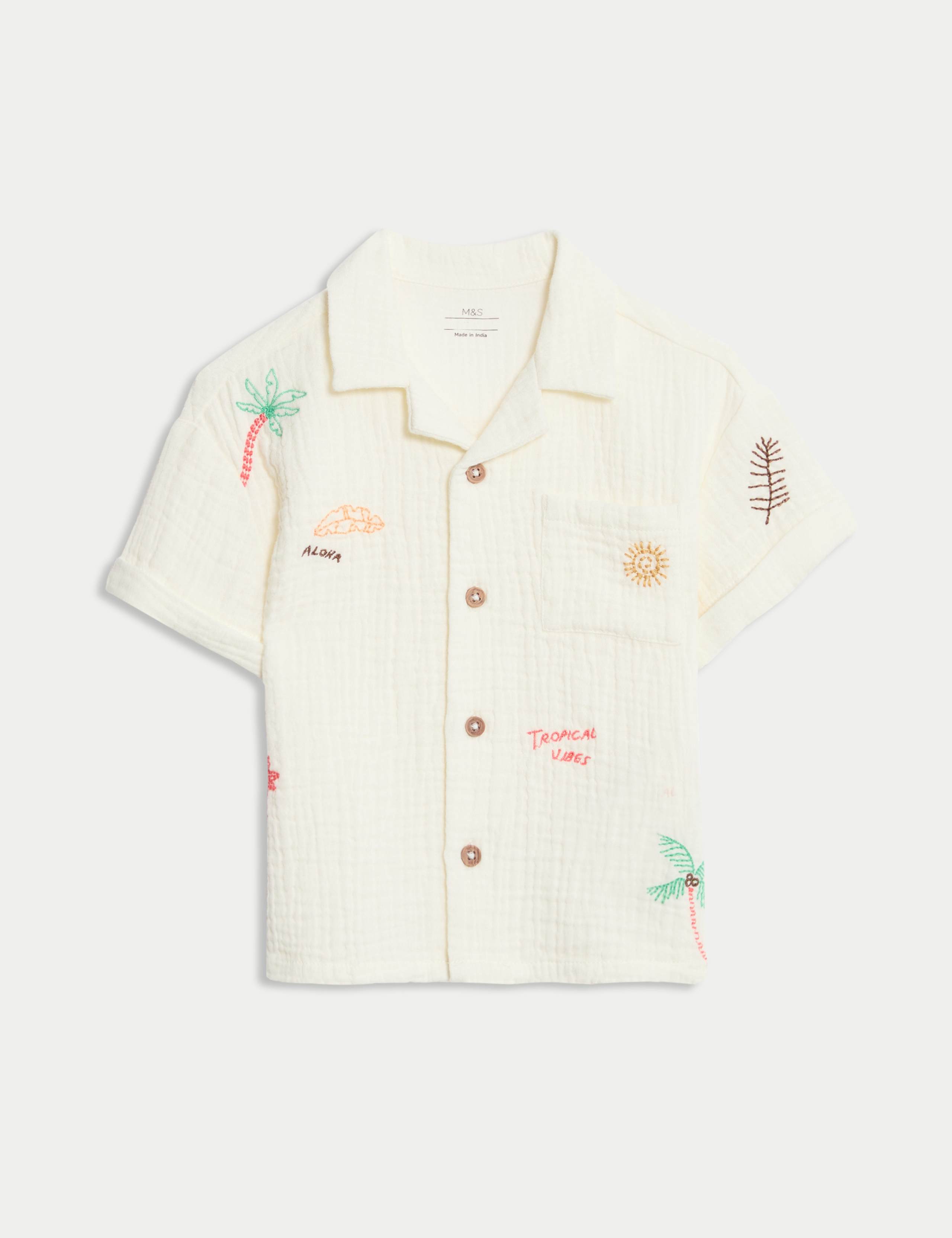 Pure Cotton Beach Embroidered Shirt (0 Mths-6 Yrs)