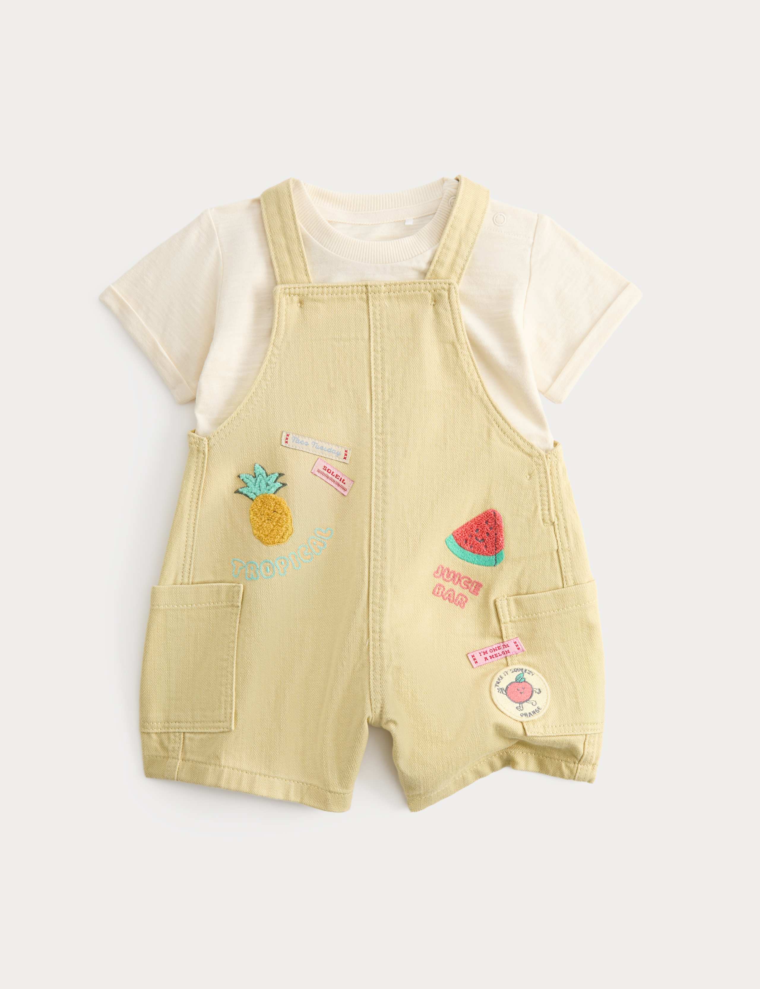 2 Piece Embroidered Bib Shorts and Top (0-3 Yrs)