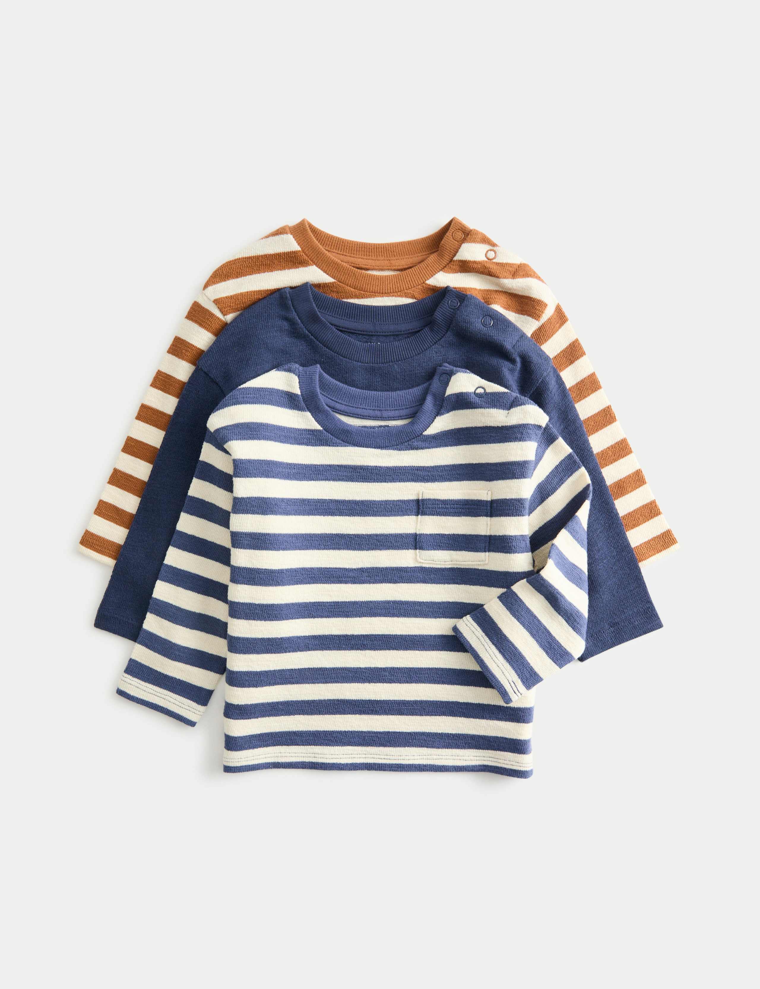 3pk Pure Cotton Striped Long Sleeved Tops (0-6 Yrs)