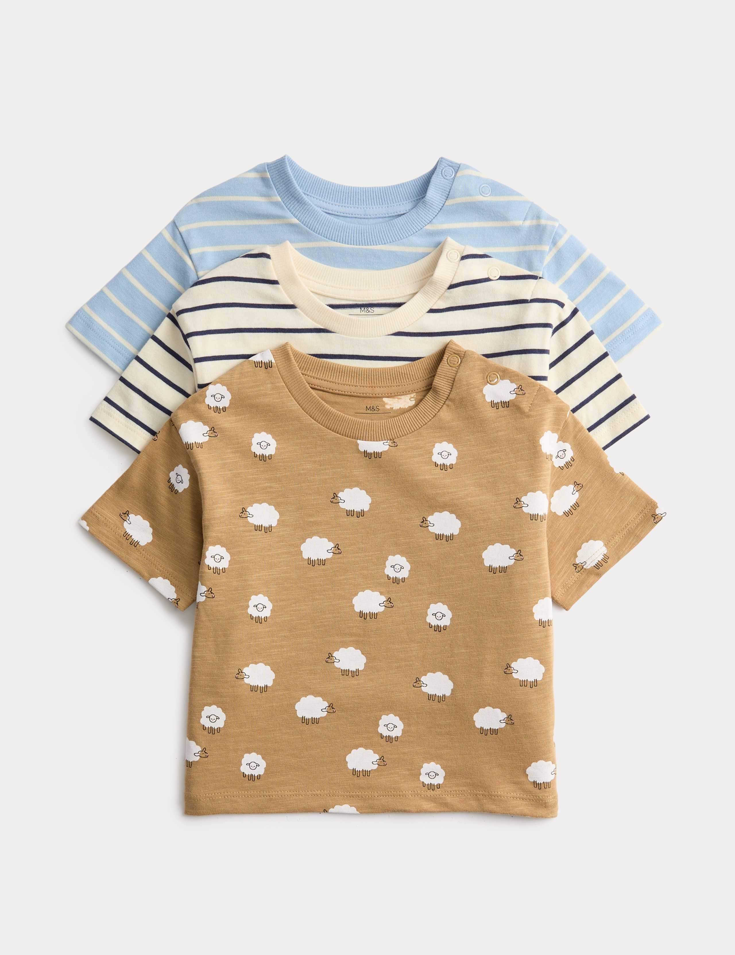 3 Pack Pure Cotton Animal & Stripe Tops (0-3 Years)
