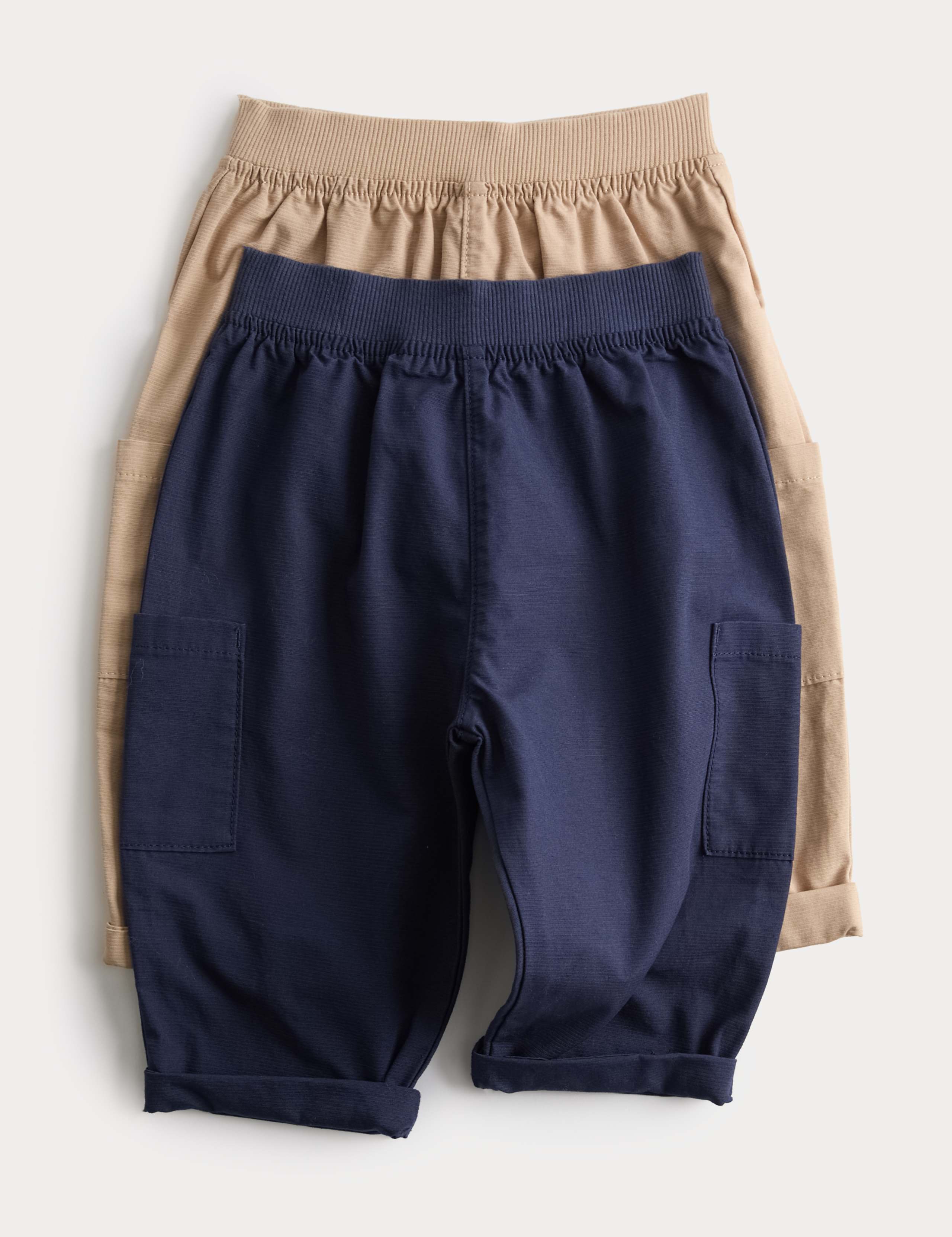 2 Pack Pure Cotton Cargo Trousers (0-3 Years)