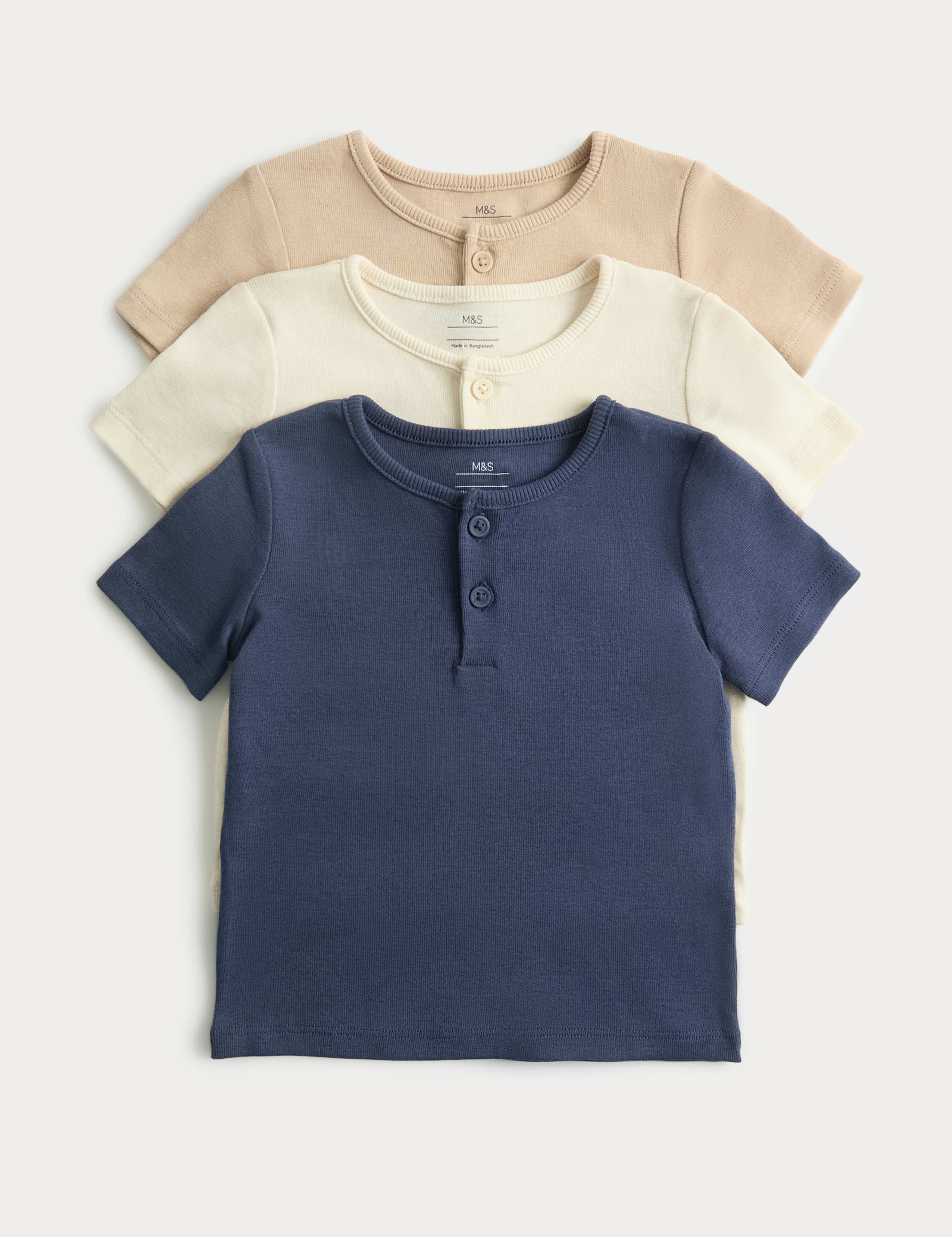 3 Pack Short Sleeve Henley Tops (0-5 Yrs)
