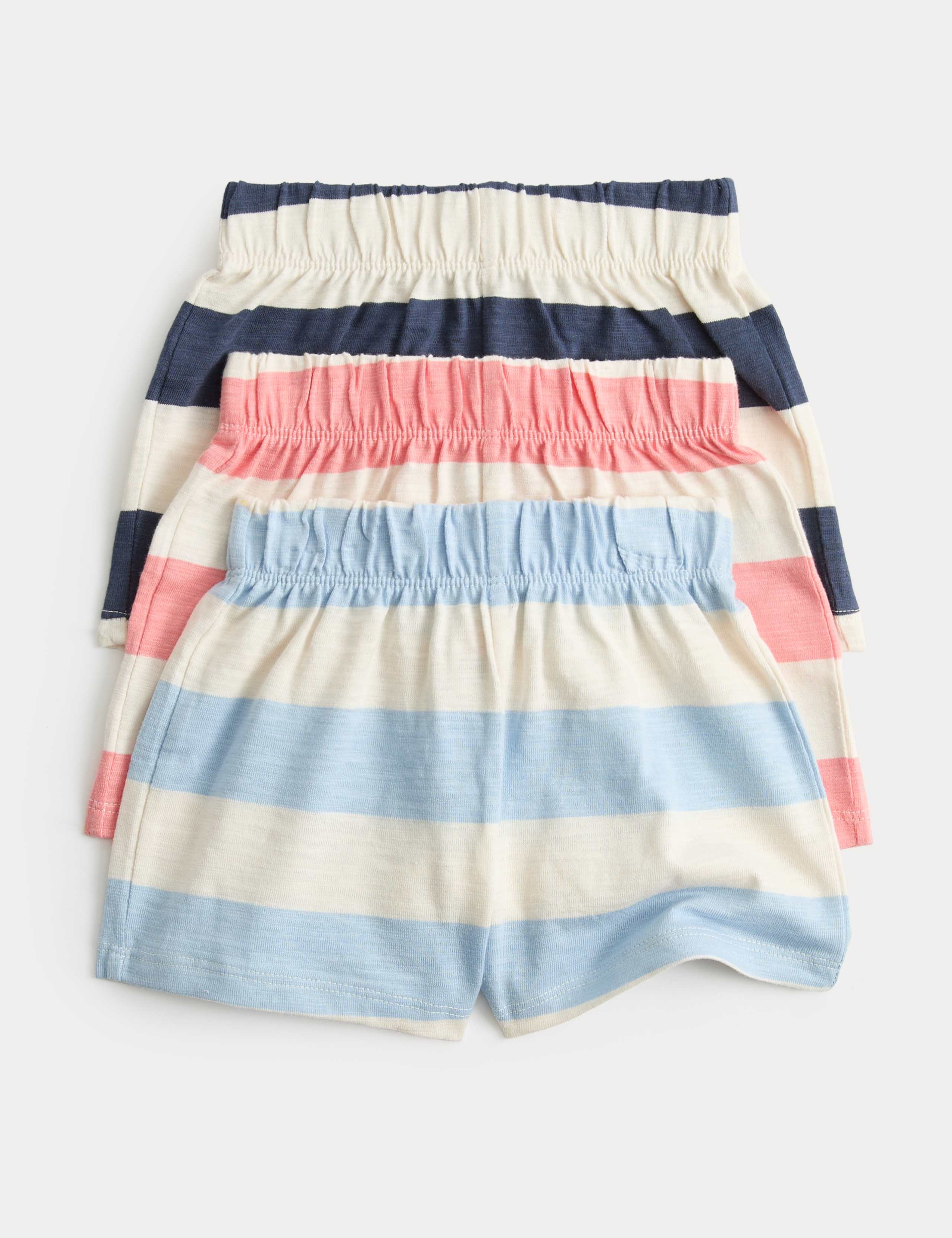 3 Pack Pure Cotton Striped Shorts (0-5 Yrs)