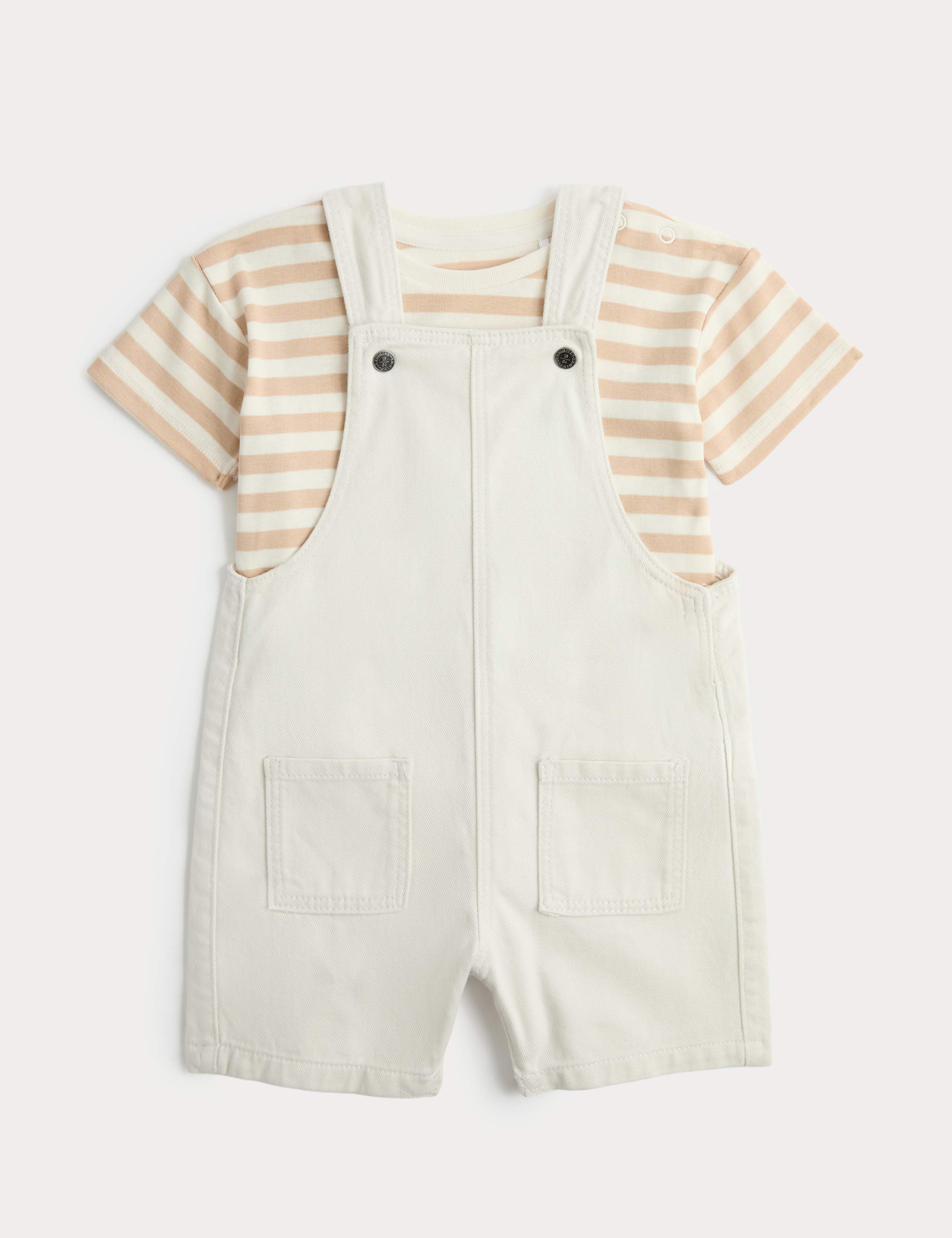 Ecru Denim Dungarees & Striped Tee Outfit (0-3 Years)