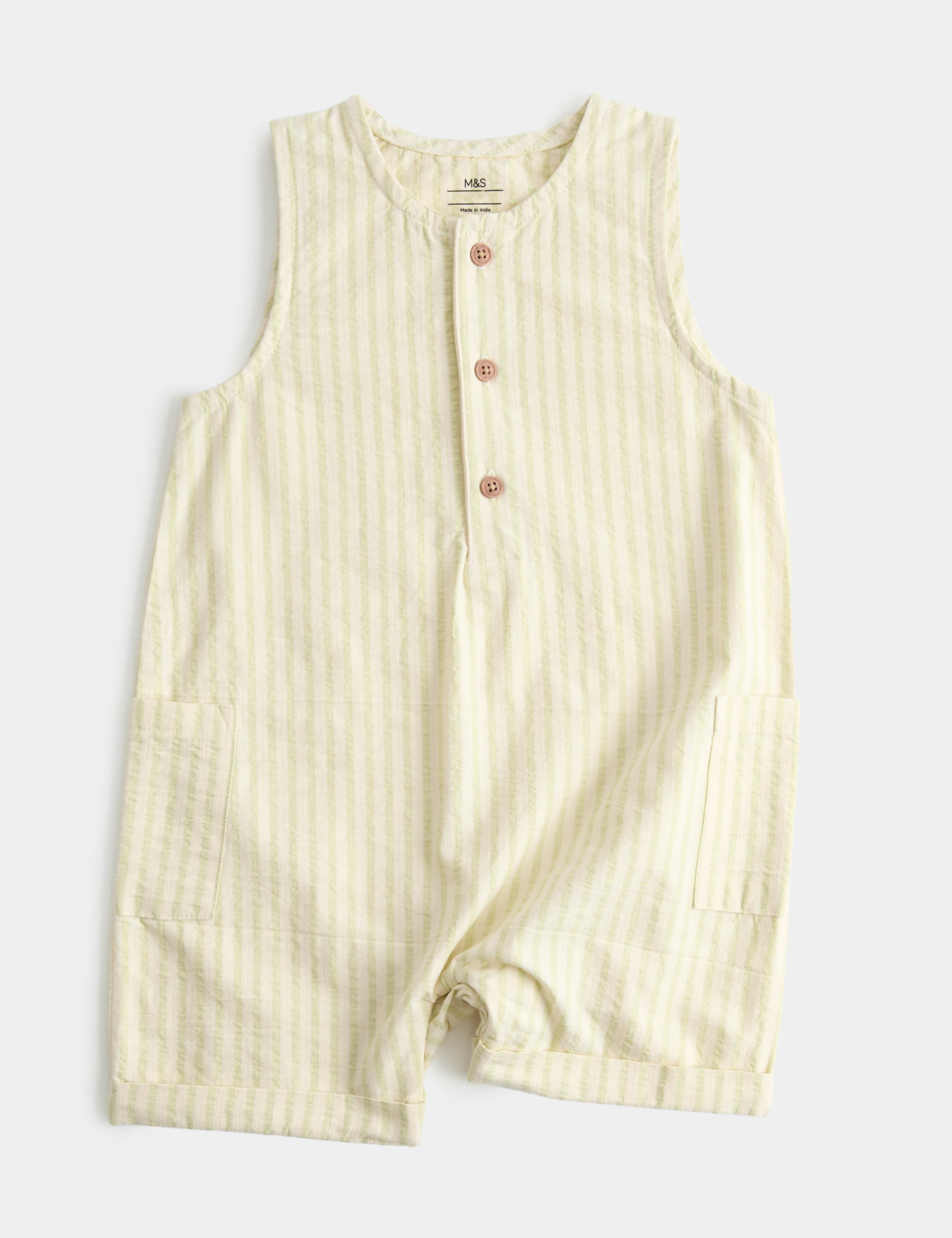 Cotton Rich Seersucker Striped Romper (0-3 Yrs)