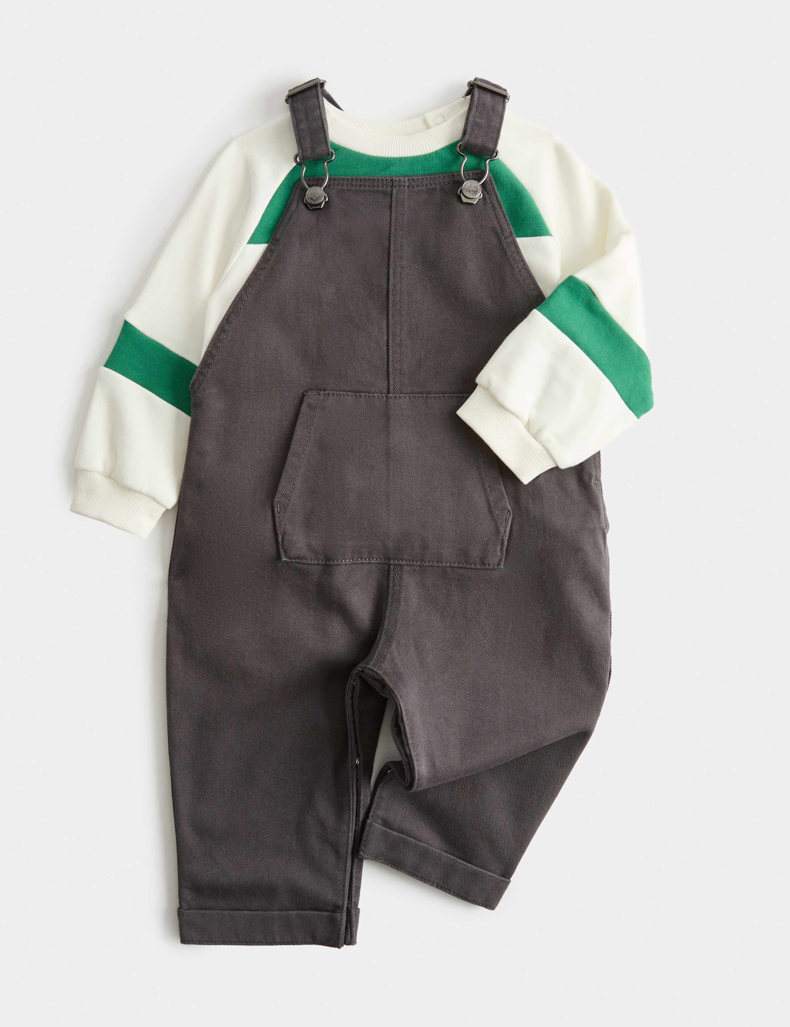 2 Piece Cotton Dungaree & Sweatshirt Outfit (0-3 Yrs)