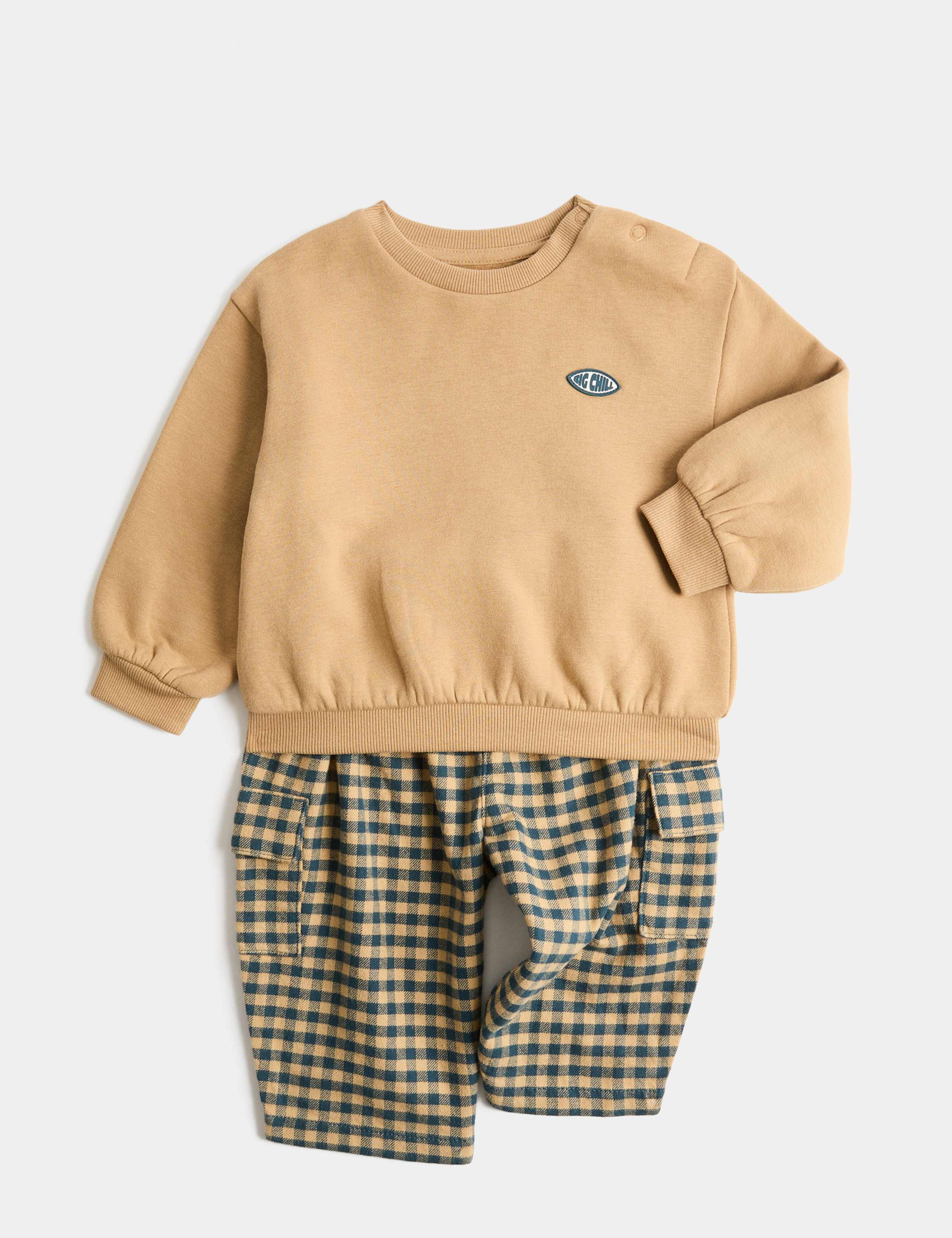 Cotton Rich Checked Sweatshirt & Trouser Set (0-5 Yrs)