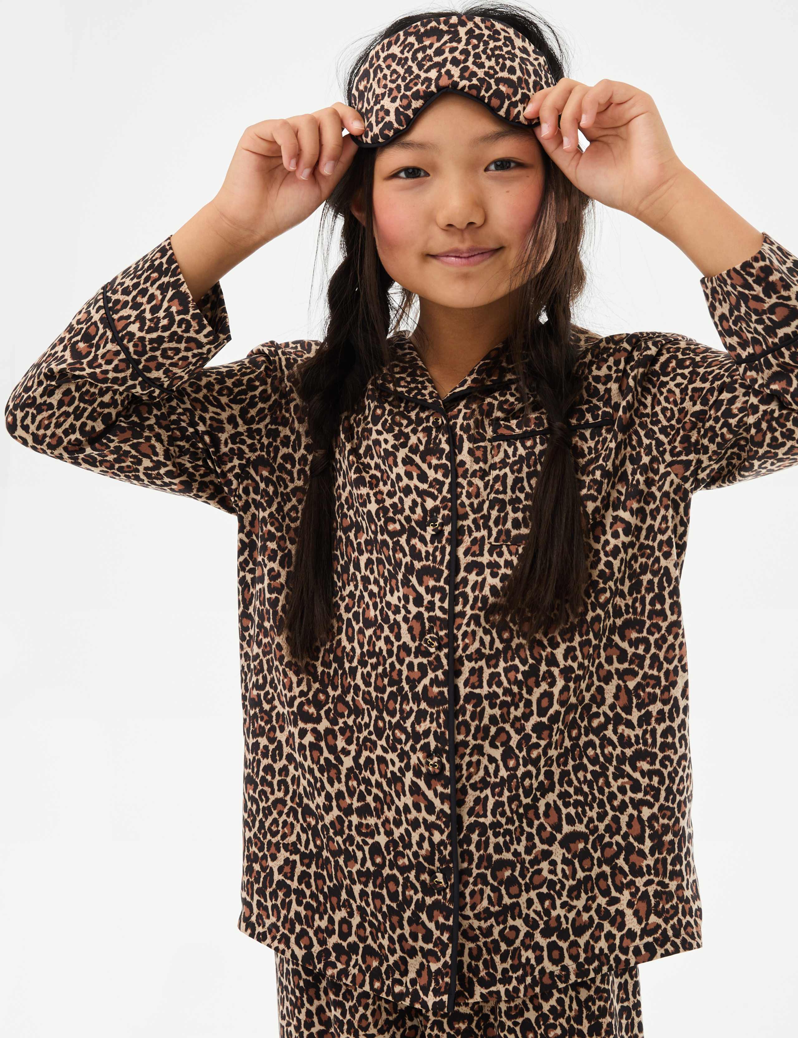 Satin Leopard Pyjamas and Eye Mask (3-16 Yrs)