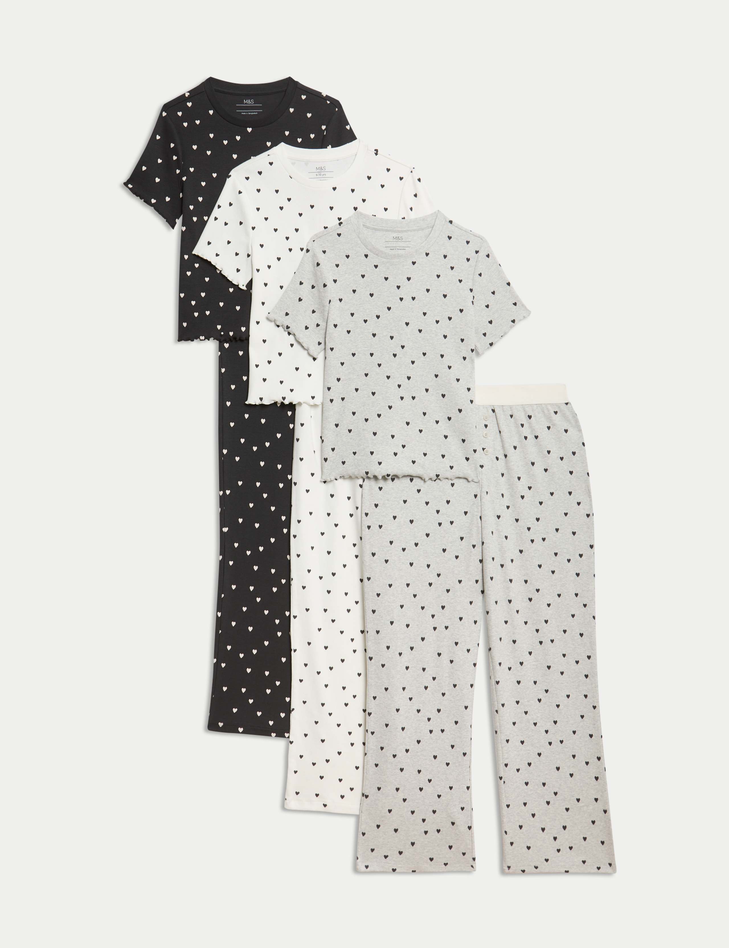 3pk Cotton Rich Heart Pyjama Sets (1-16 Yrs)