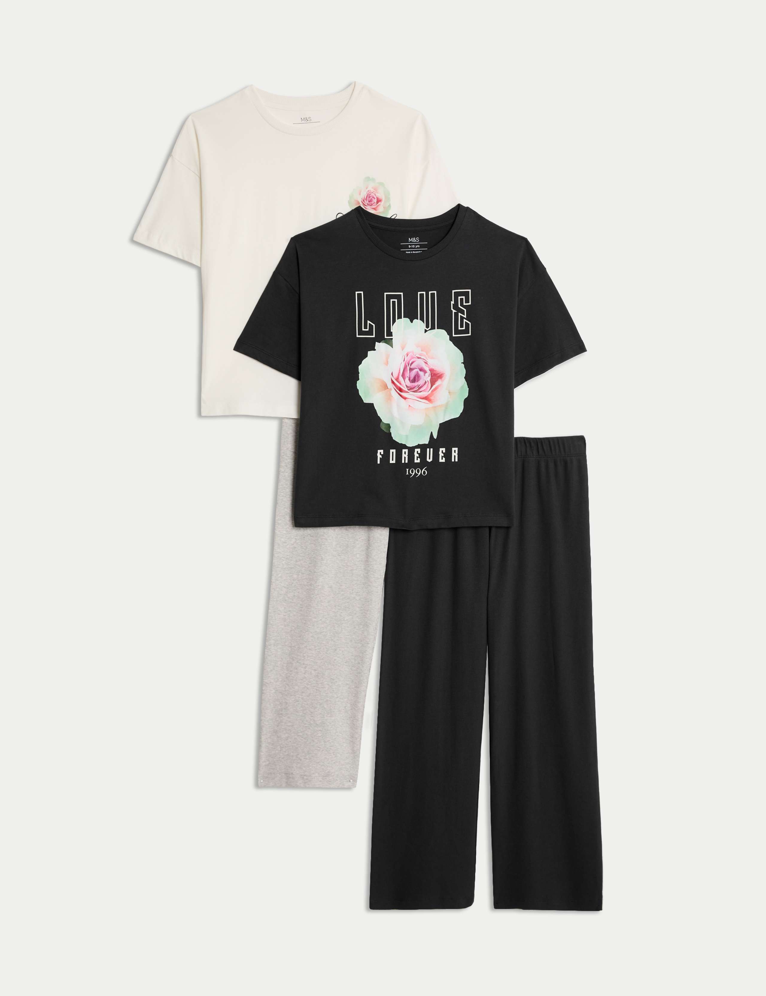 2pk Cotton Rich Flower Graphic Pyjama Sets (1-16 Yrs)