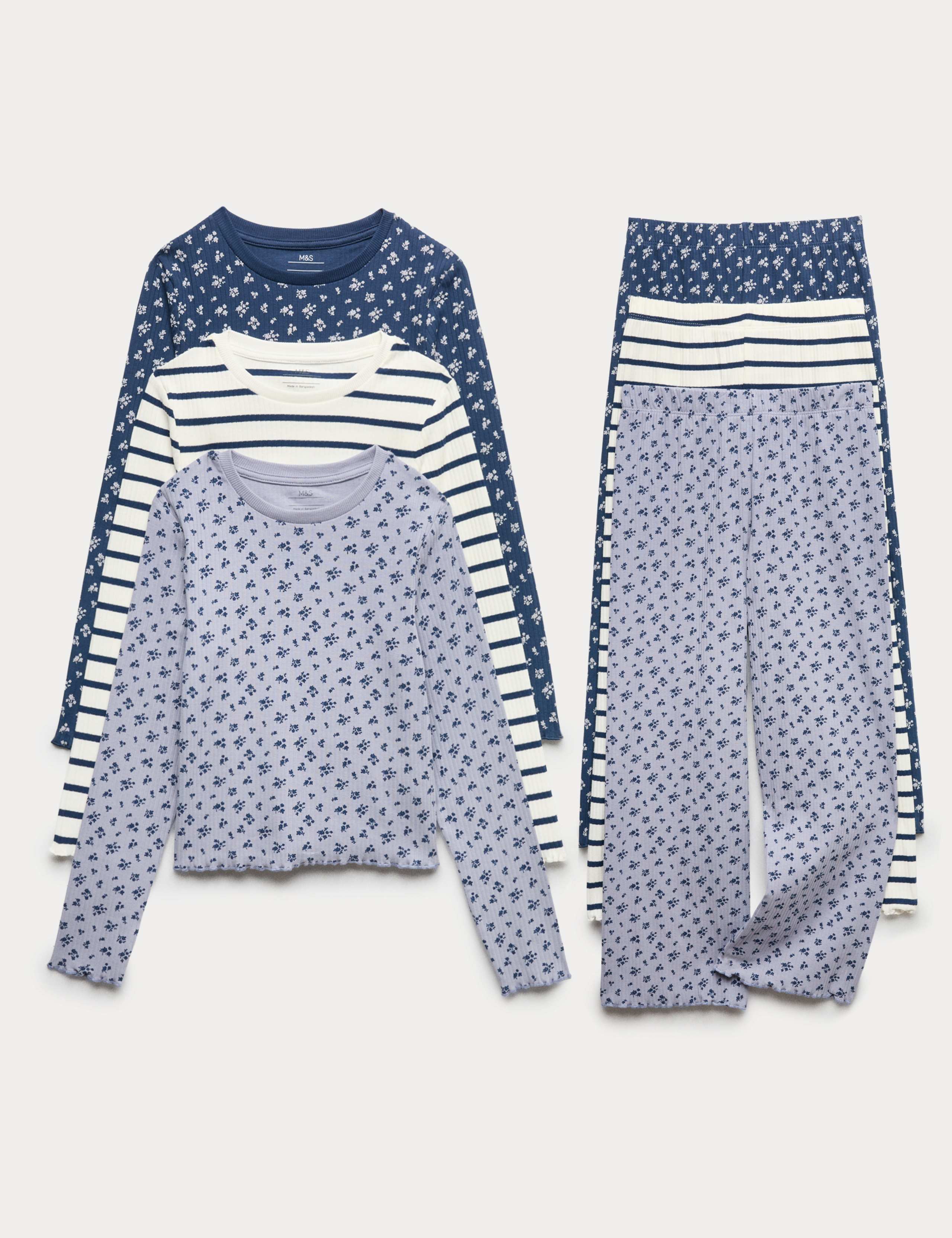 3pk Cotton Rich Striped Floral Pyjama Sets (12 Mths - 16 Yrs)