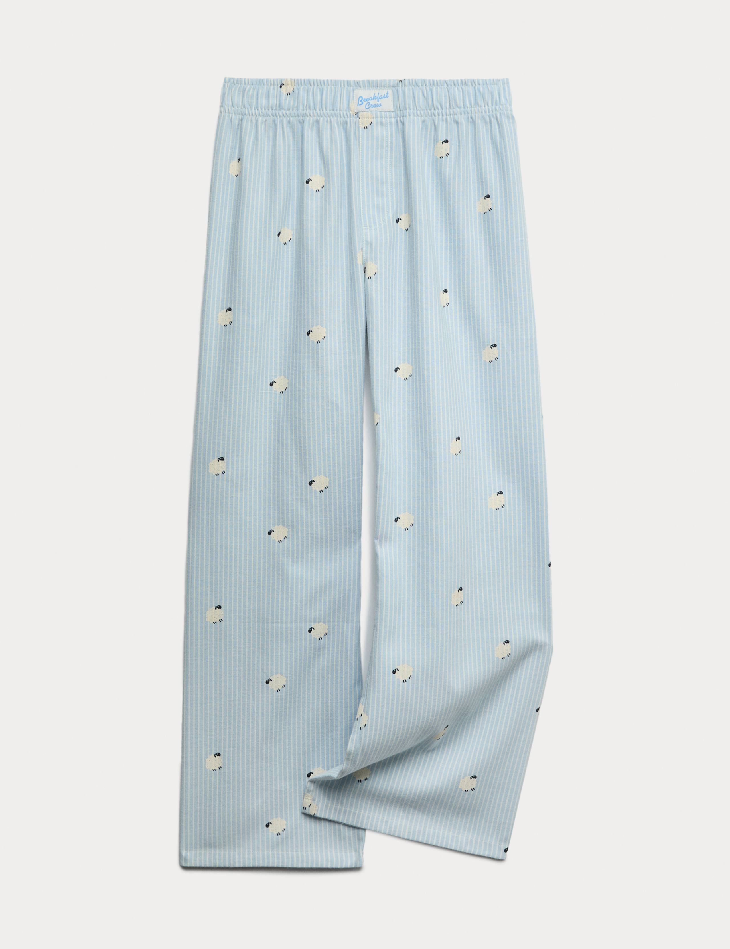 Pure Cotton Striped Sheep Pyjama Bottoms (6-16 Yrs)