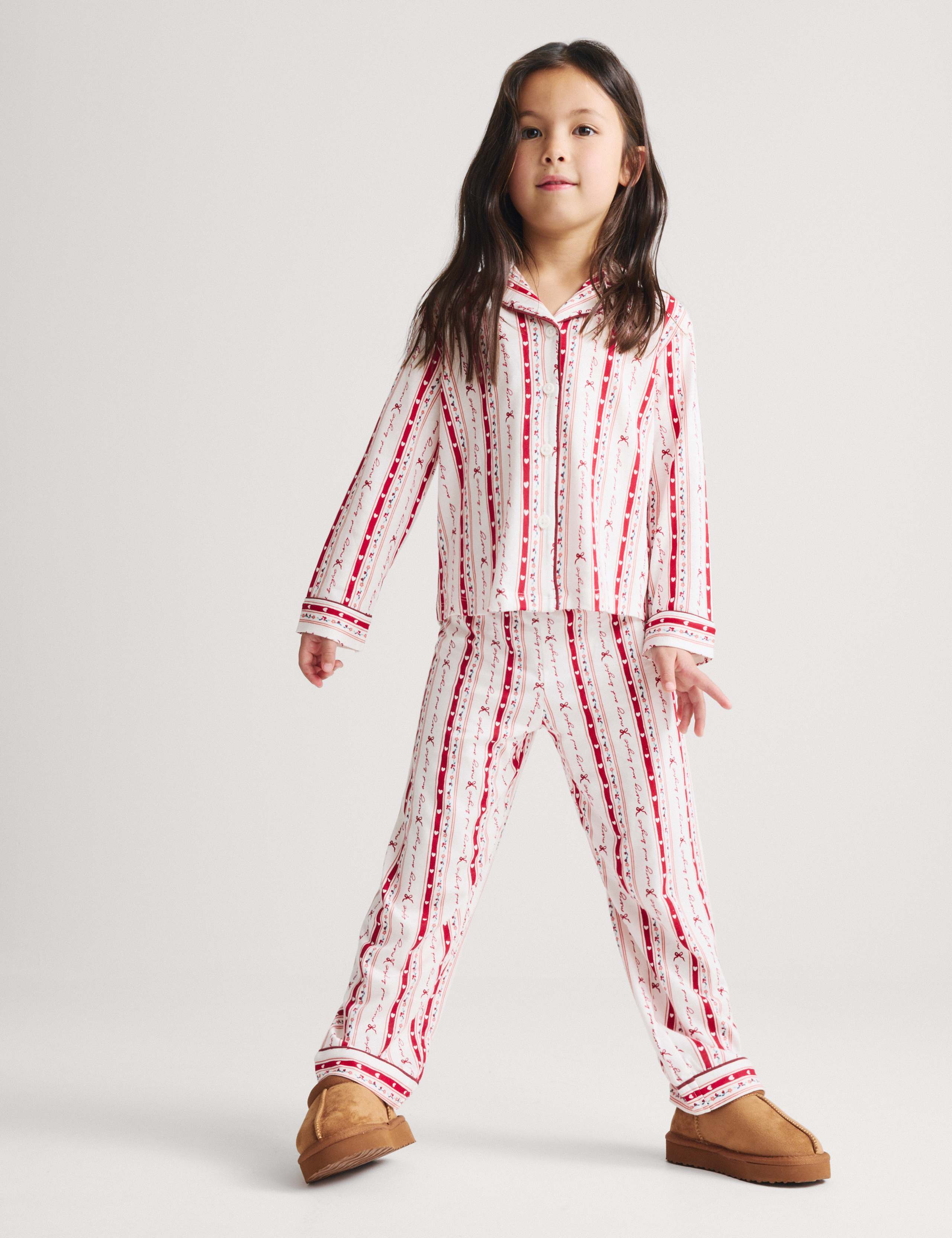 Cotton Blend Festive Heart Revere Pyjama Set (3-16 Yrs)