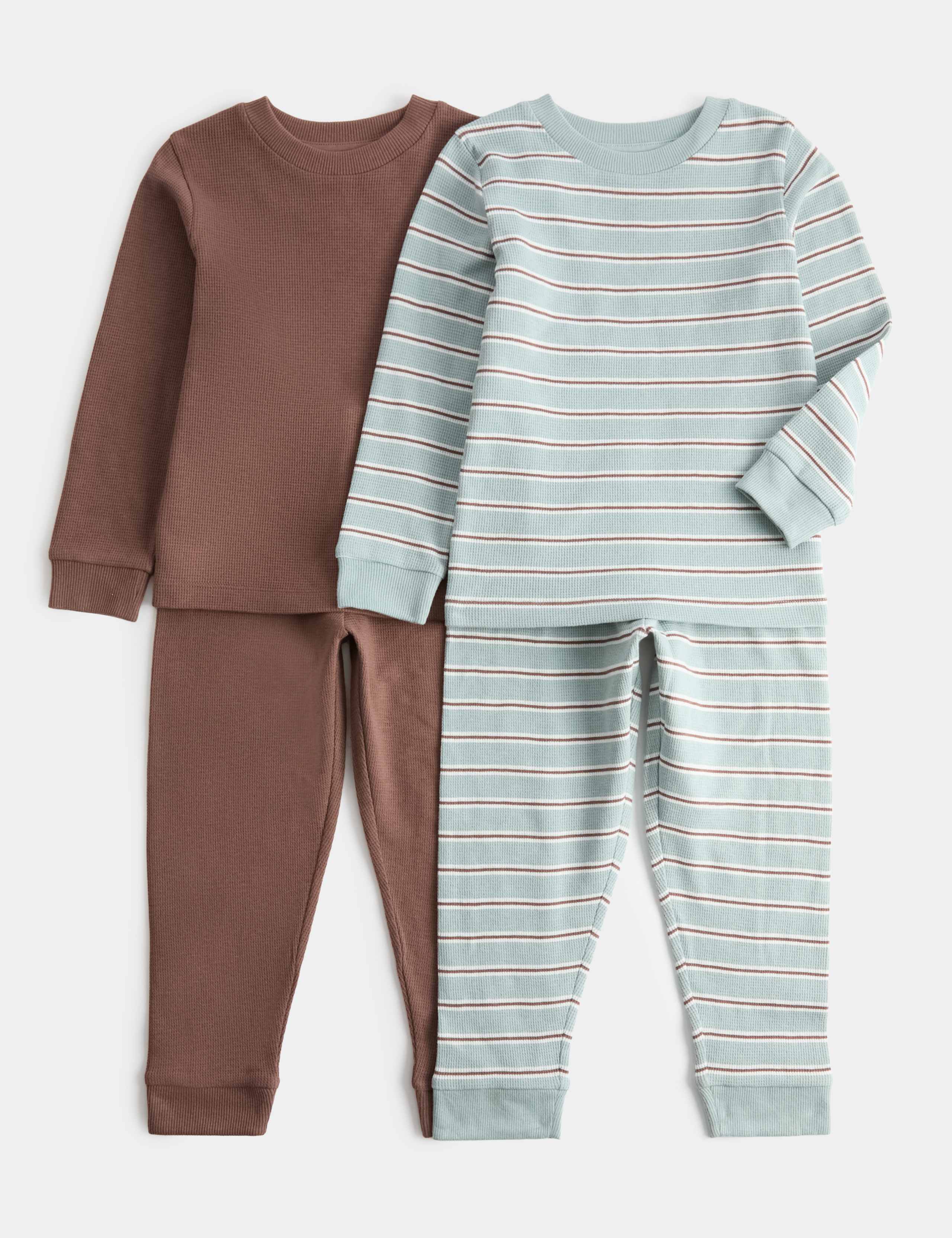 2 Pack Striped Waffle Pyjama Sets (1-8 Yrs)