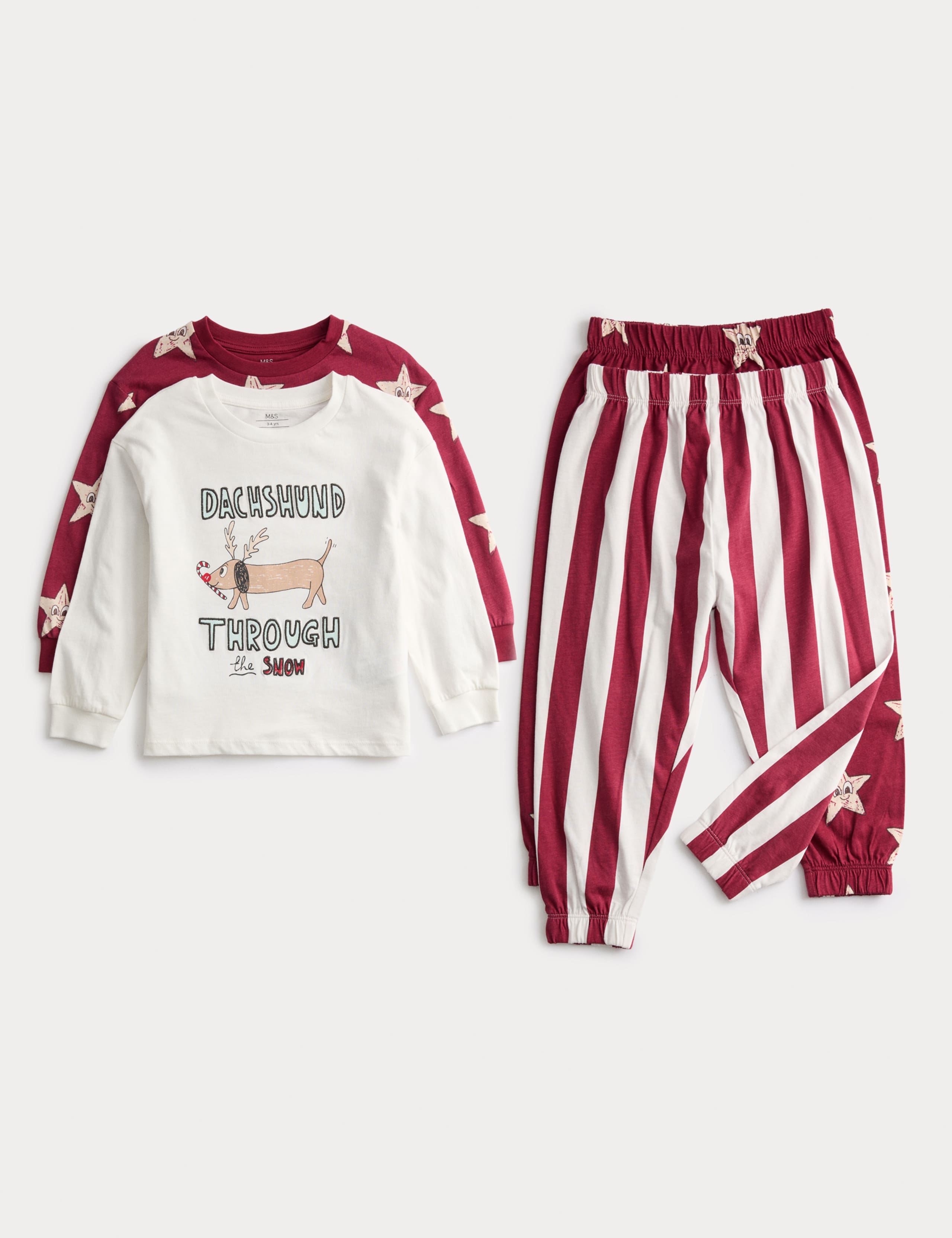 2pk Cotton Rich Christmas Dachshund Pyjama Sets (1-8 Yrs)