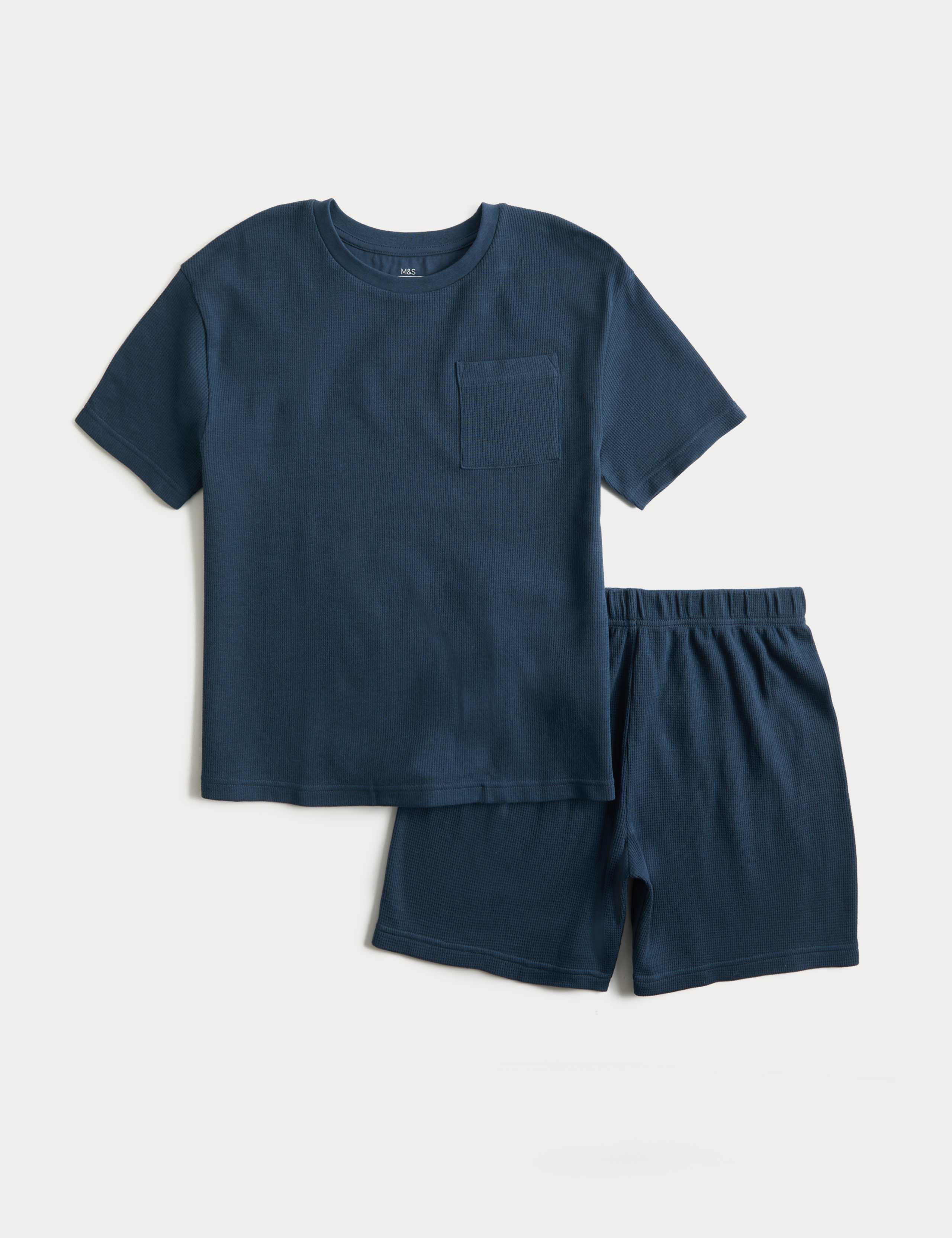 Kids' Pure Cotton Navy Waffle Short Pyjamas (1-16 Yrs)