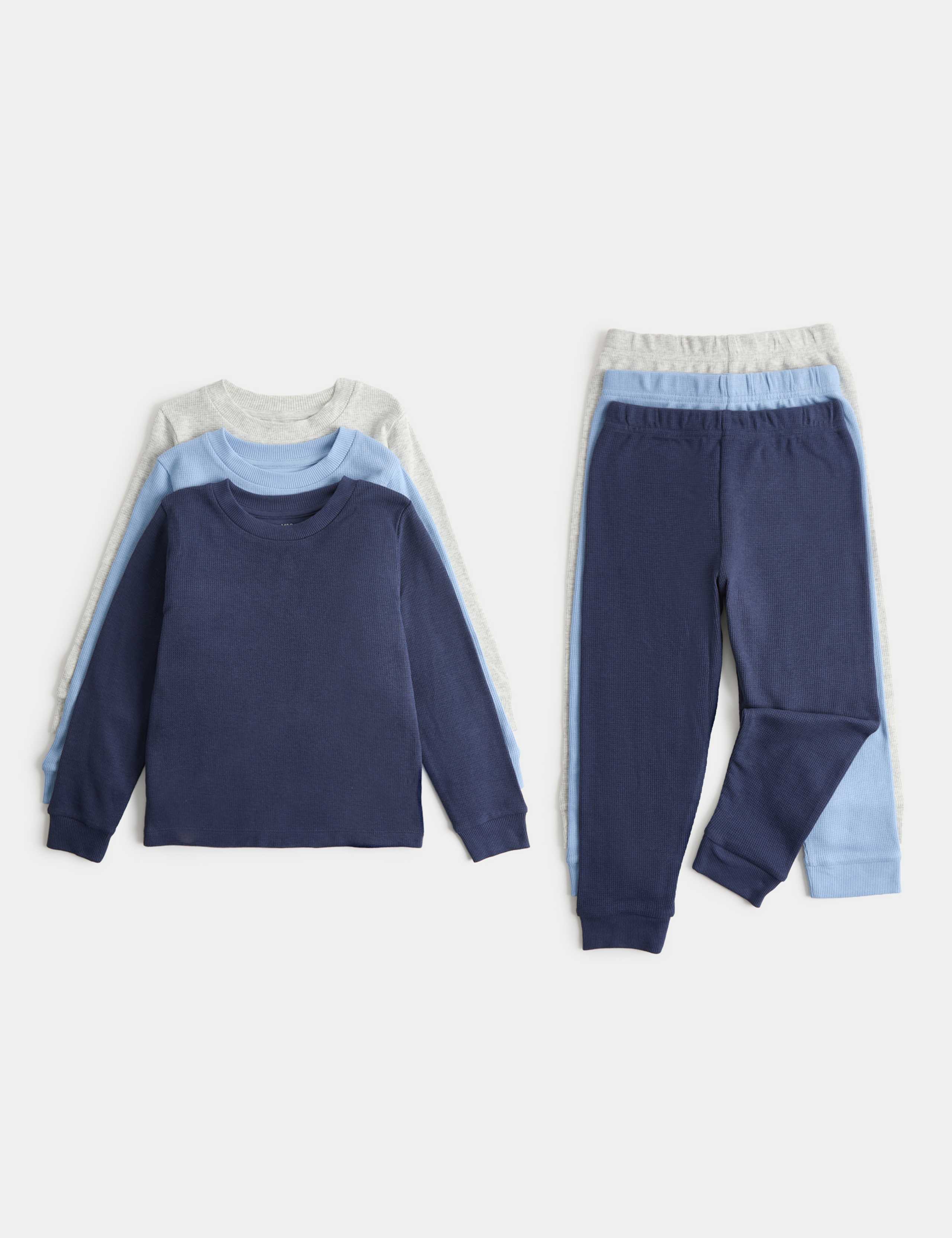 Kids' 3 Pack Pure Cotton Waffle Pyjama Sets (1-8 Yrs)
