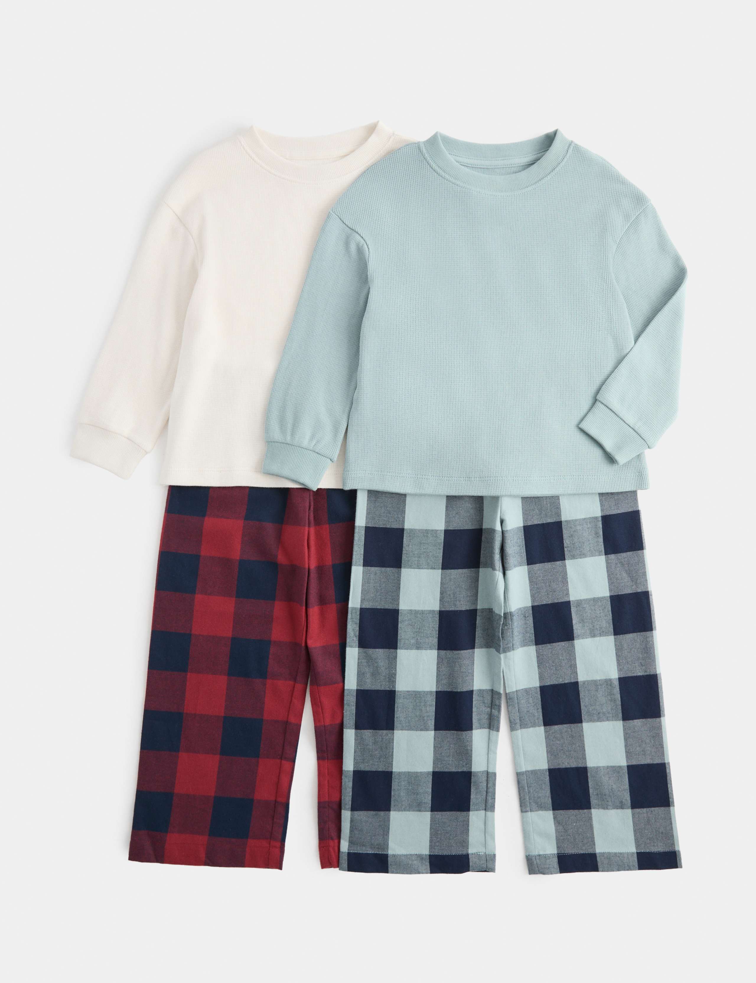 2 Pack Pure Cotton Waffle Check Pyjama Sets (1-8 Yrs)