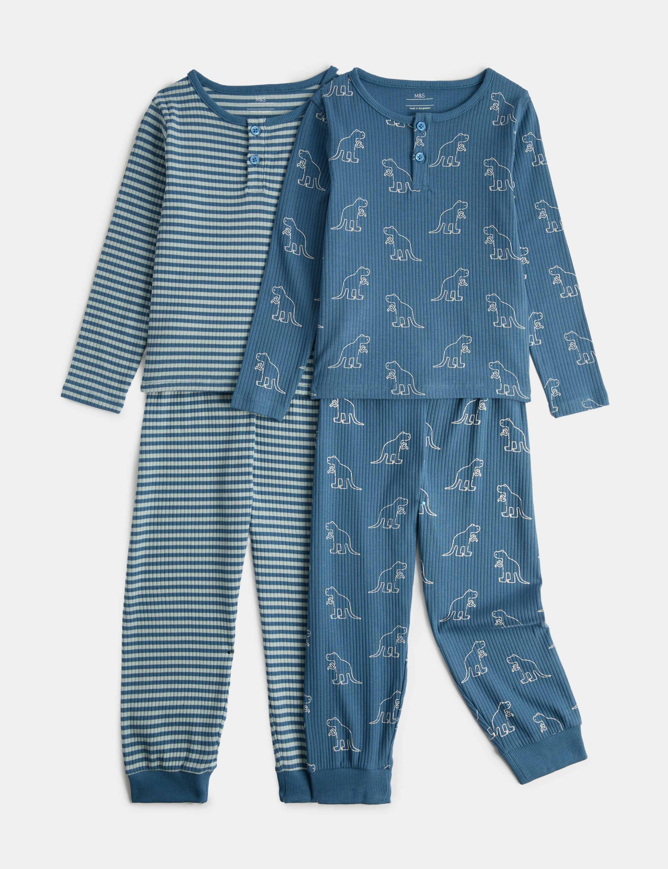 2 Pack Dino Stripe Waffle Pyjama Sets (1-8 Yrs)