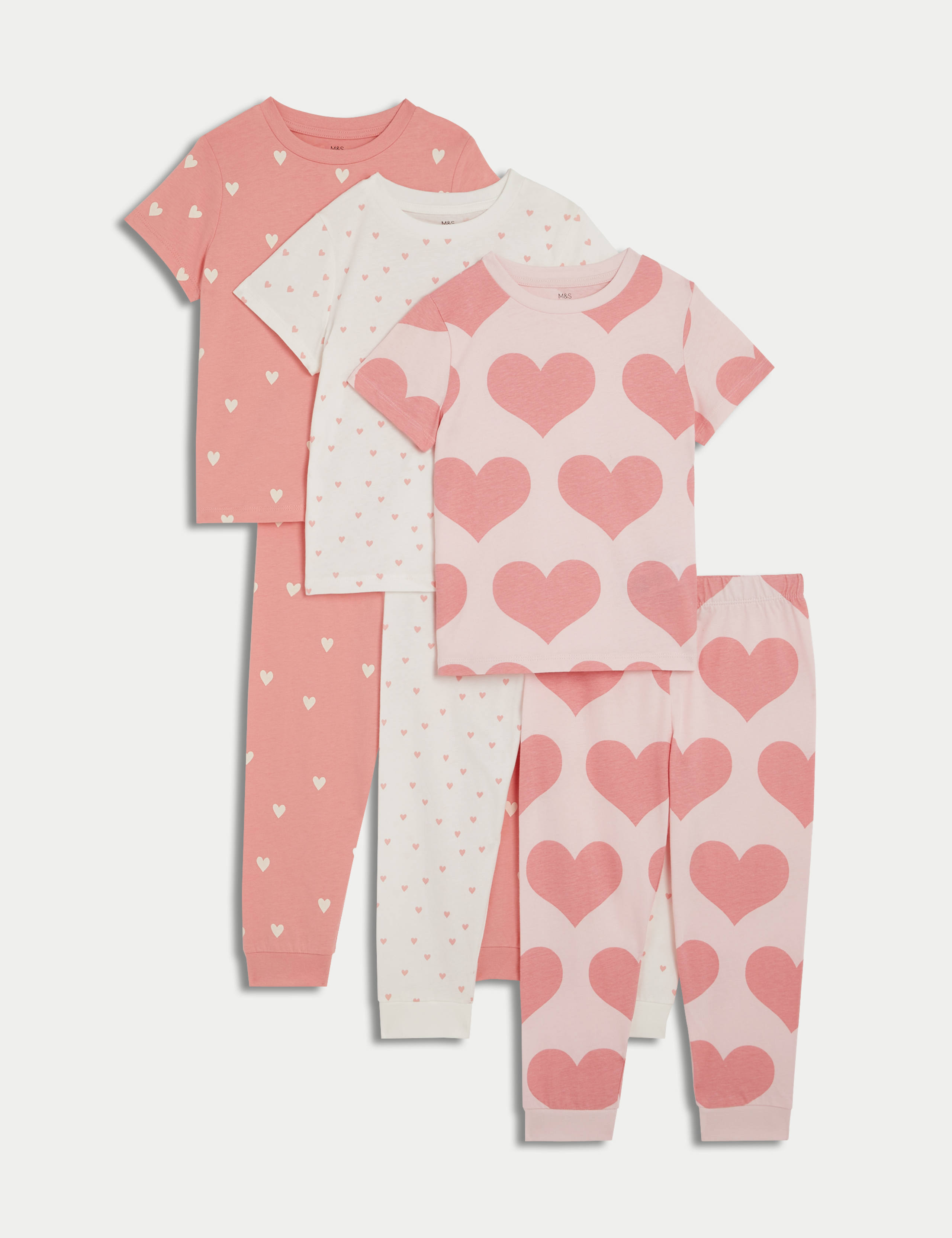 3pk Pure Cotton Heart Pyjama Sets (1-16 Yrs)