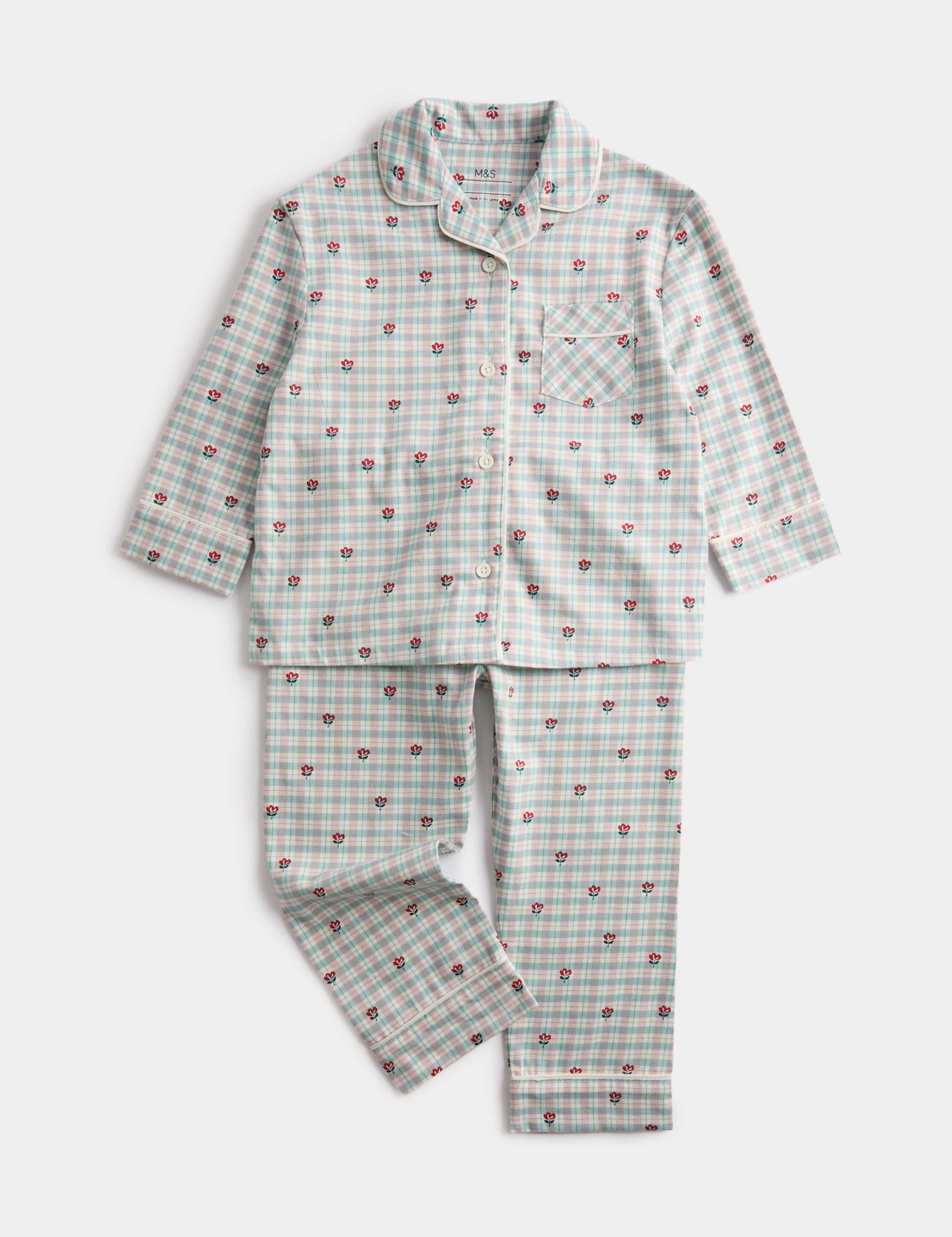 Kids' Pure Cotton Floral Check Revere Pyjamas (12 Mths-8 Yrs)