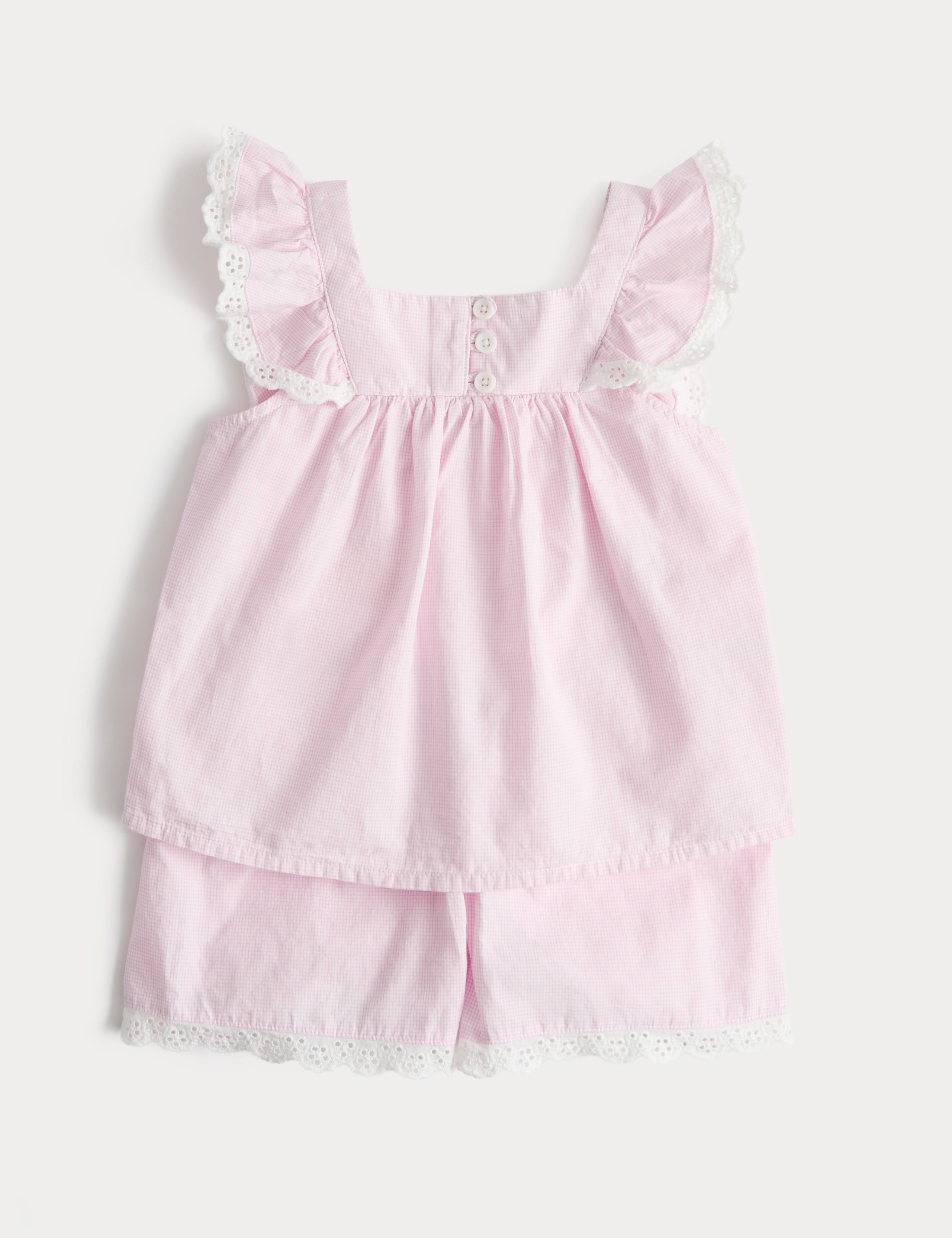 Pure Cotton Gingham Lace Frill Pyjamas (1-8 Years)