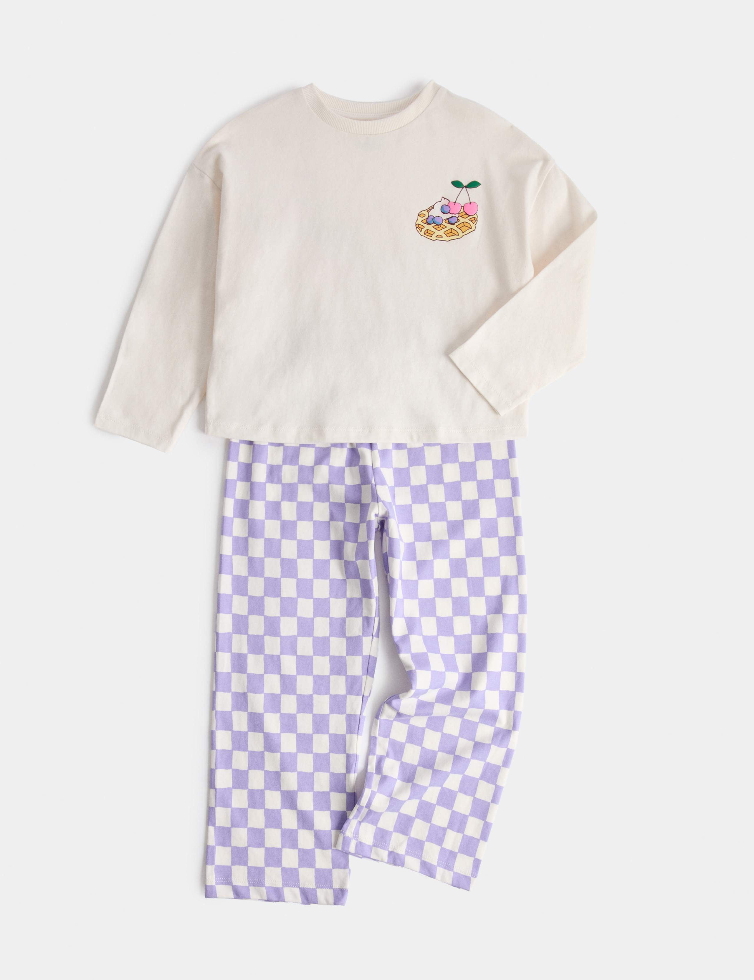 Pure Cotton Waffle Graphic Pyjamas (1-8 Yrs)
