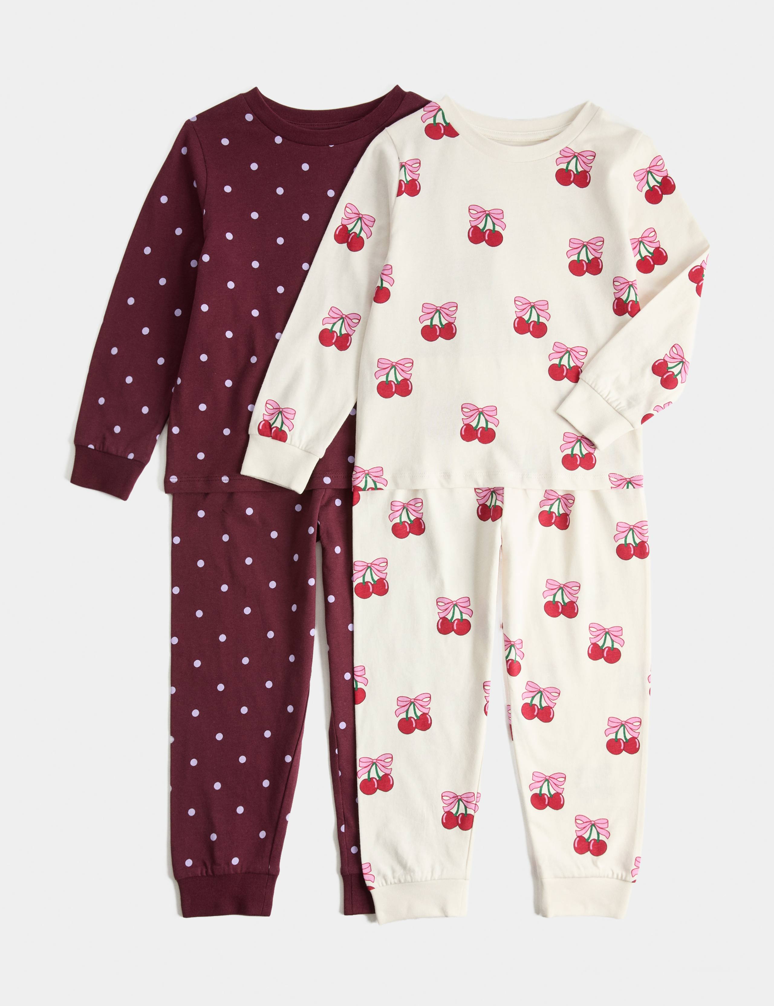 2 Pack Pure Cotton Cherry Pyjama Sets (0-8 Yrs)