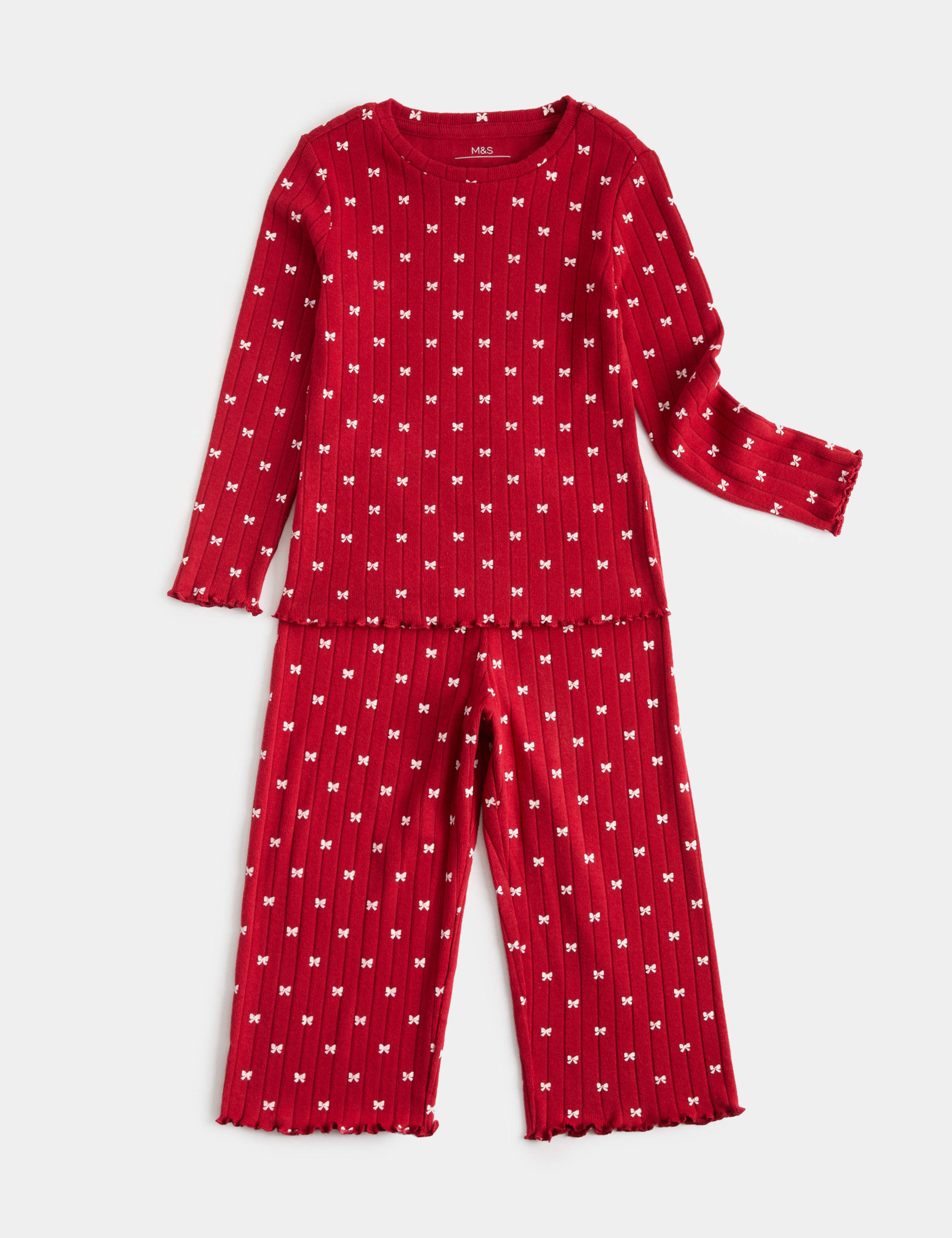 Heart Print Ribbed Long Sleeve Pyjama Set