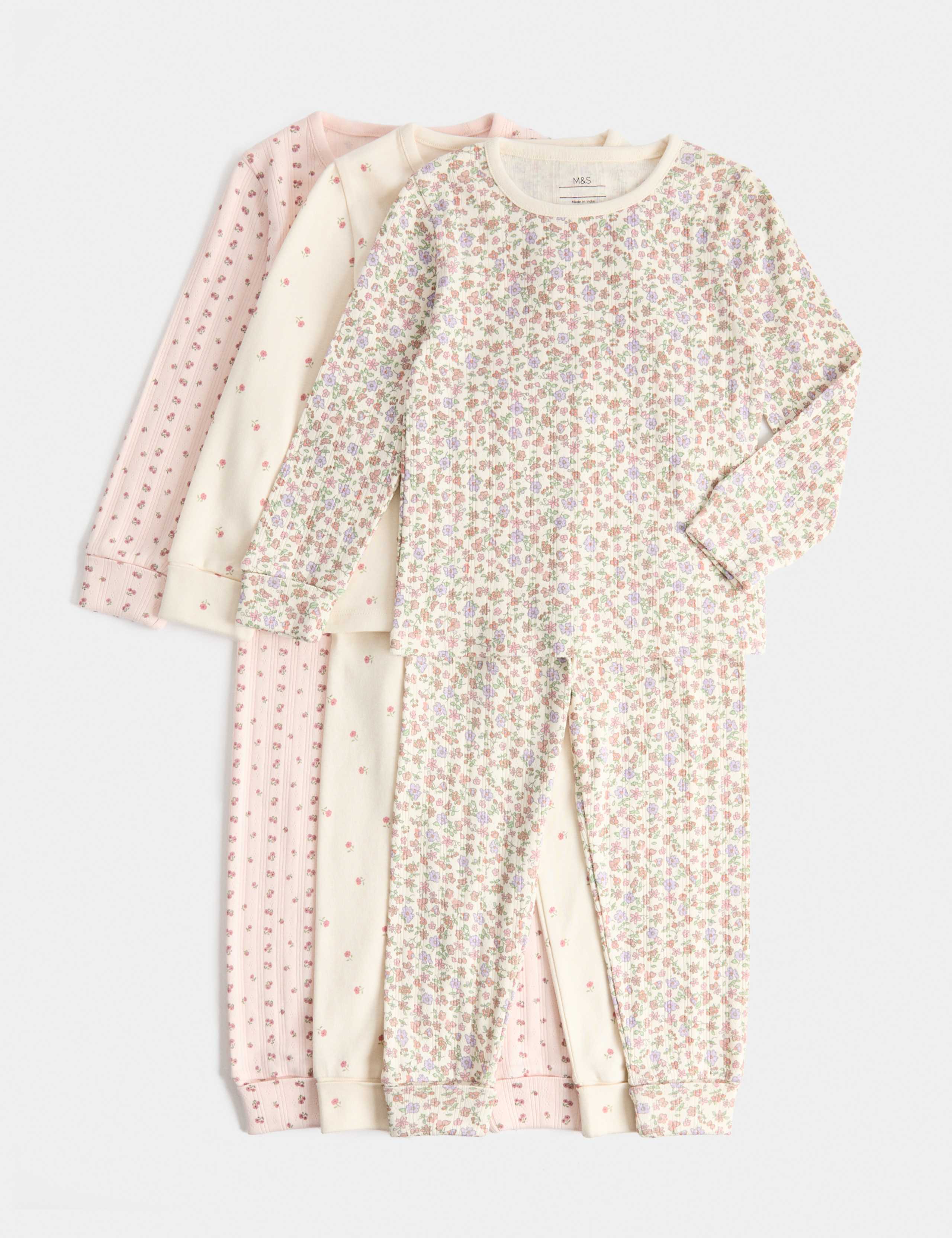 3 Pack Pure Cotton Rich Floral Pyjama Sets (0-8 Yrs)