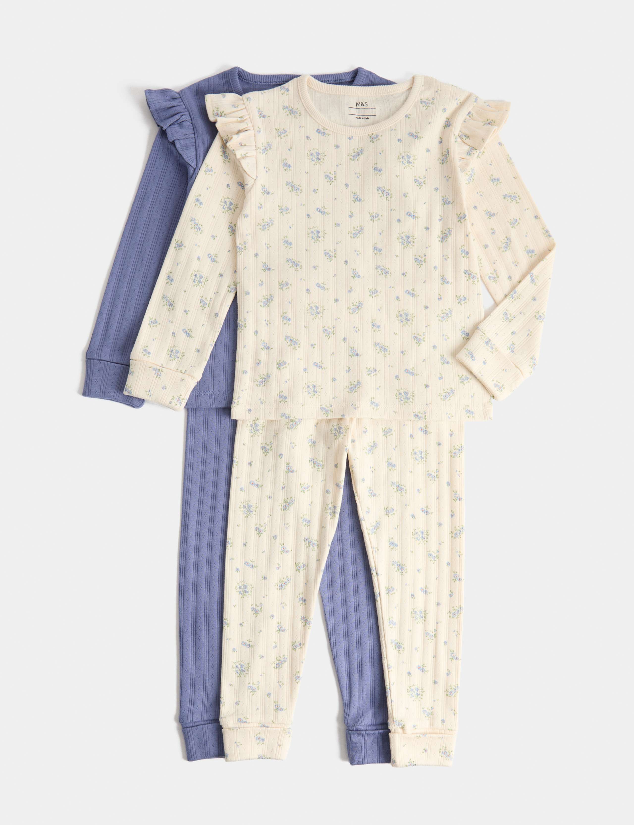 2 Pack Cotton Rich Frill Shoulder Pyjama Sets (0-8 Yrs)