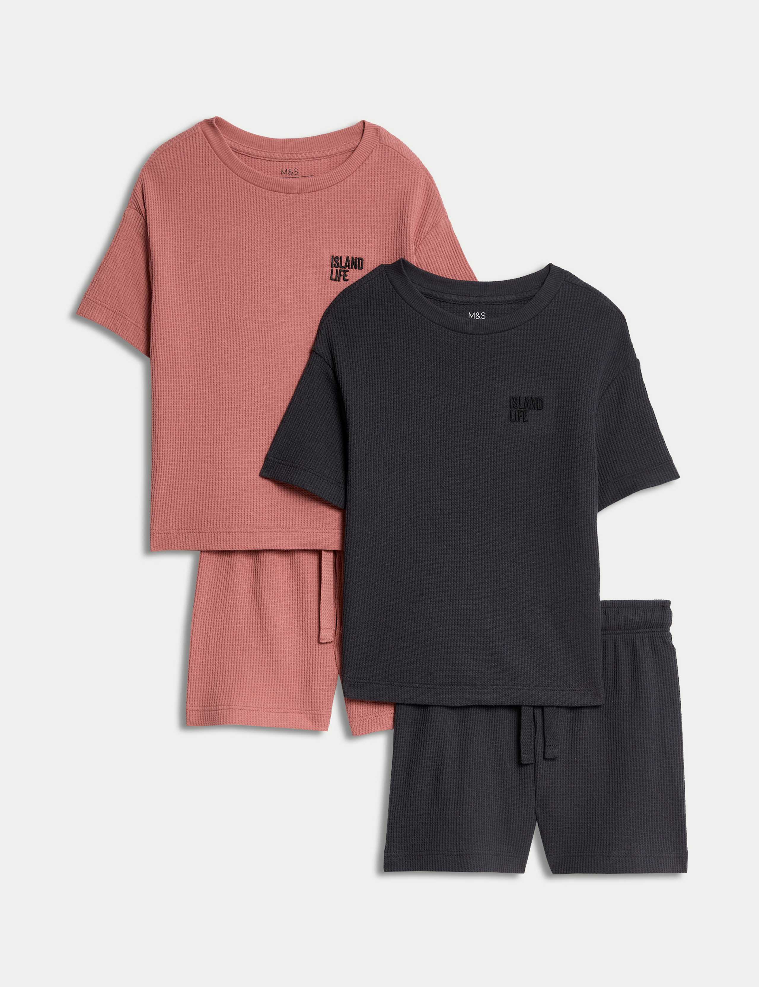 2pk Cotton Blend Waffle Pyjama Sets (1-16 Yrs)