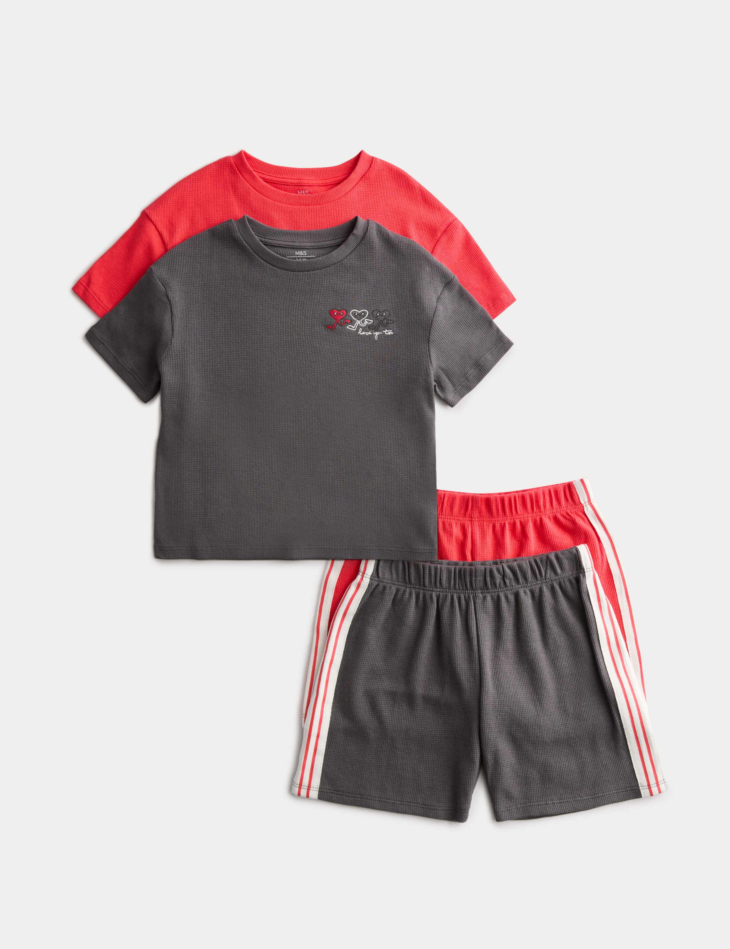 2 Pack Pure Cotton Heart Shortie Pyjama Sets (1-16 Years)