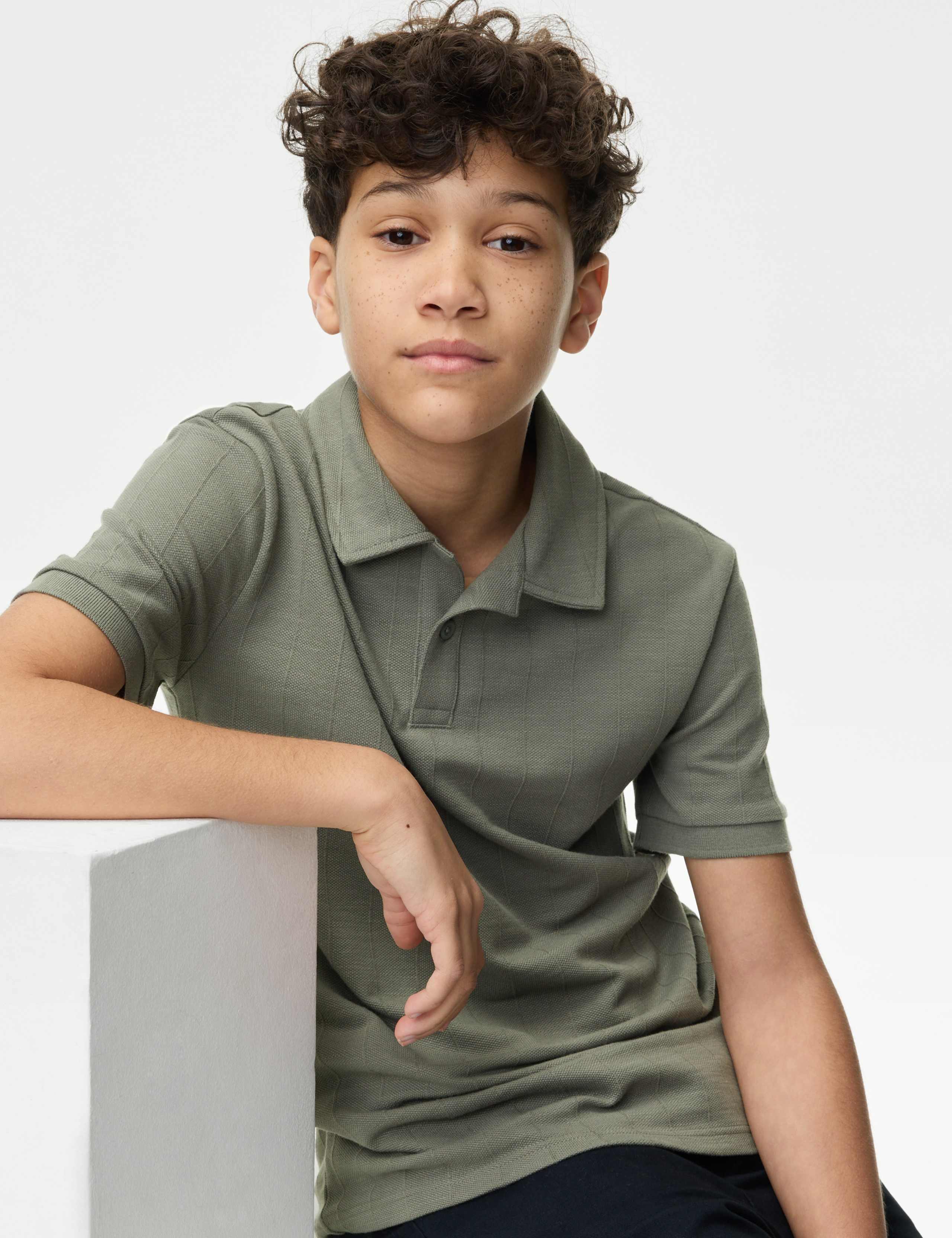 Cotton Rich Textured Polo Shirt (6-16 Yrs)