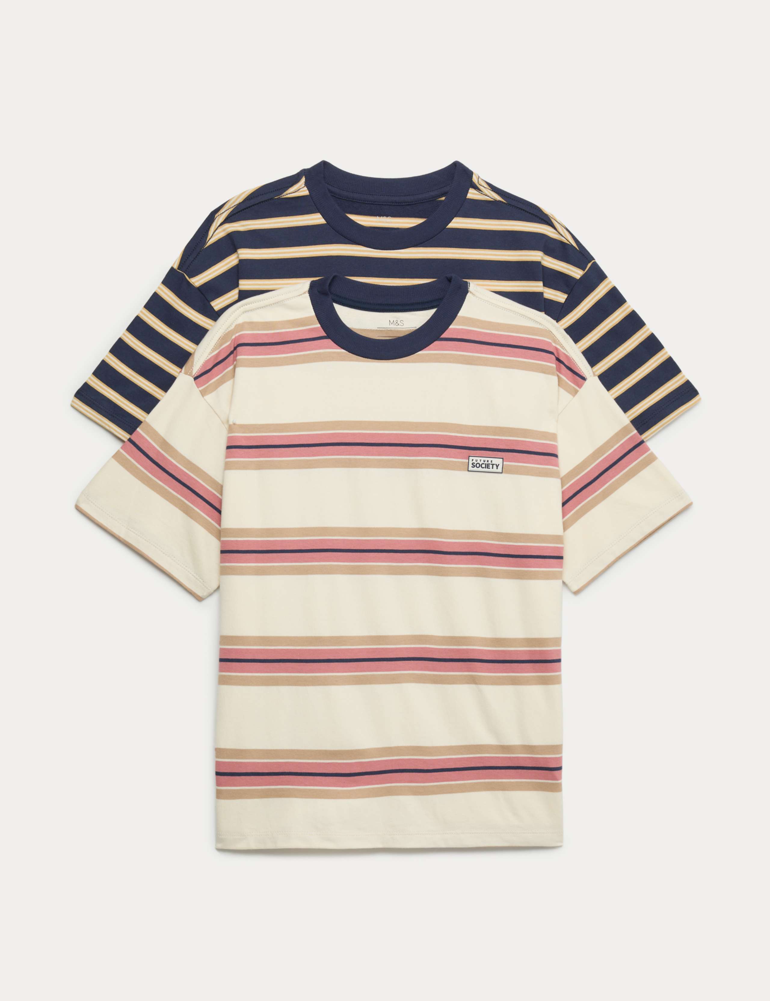 2 Pack Pure Cotton Striped T-Shirts (6-16 Years)
