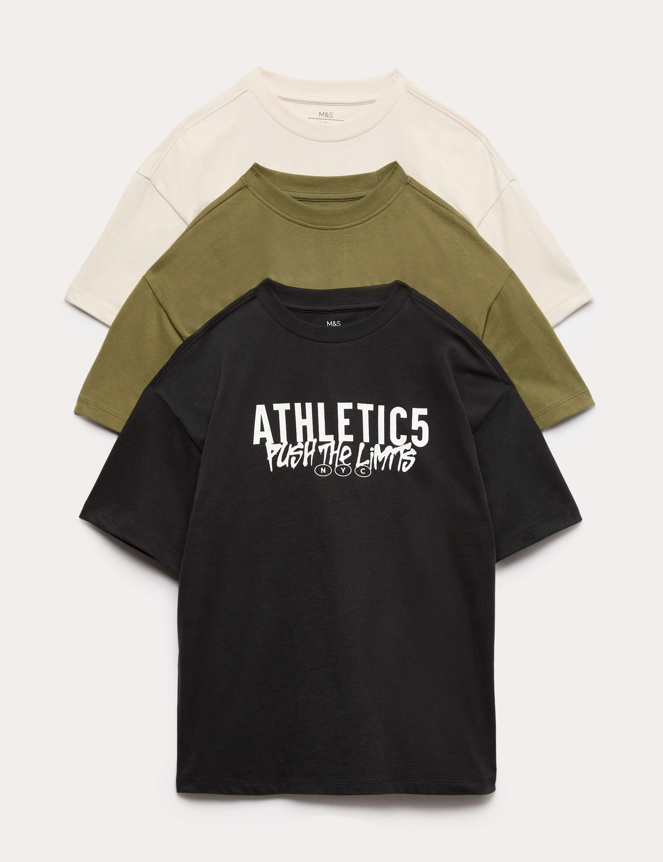 3pk Pure Cotton Athletic Slogan T-Shirts (6-16 Yrs)