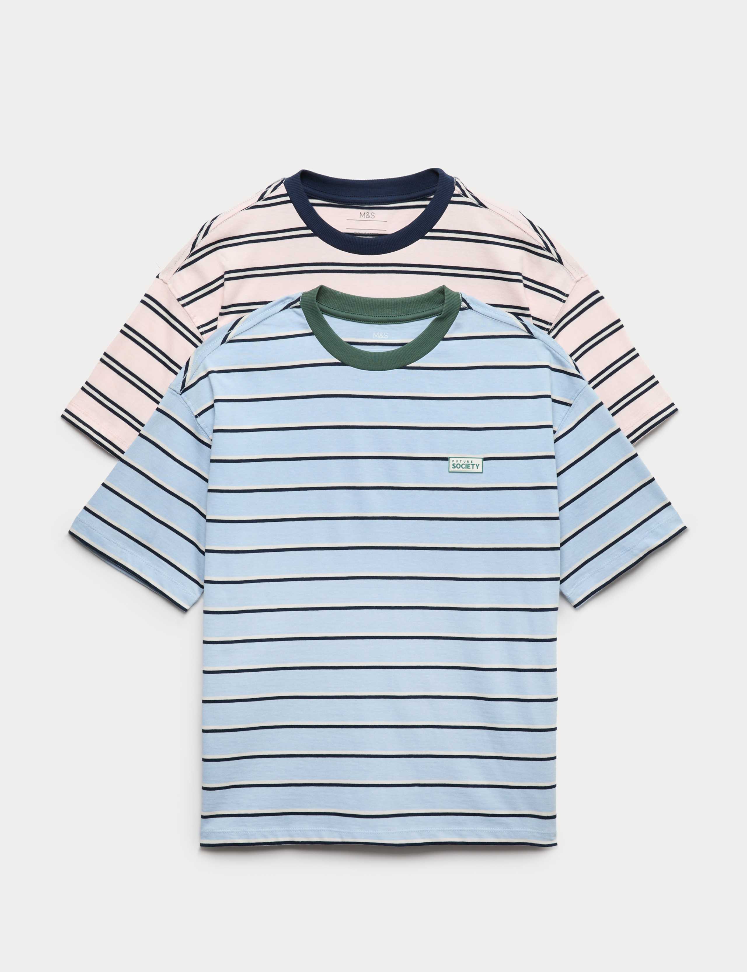 2 Pack Pure Cotton Striped T-Shirts (6-16 Yrs)