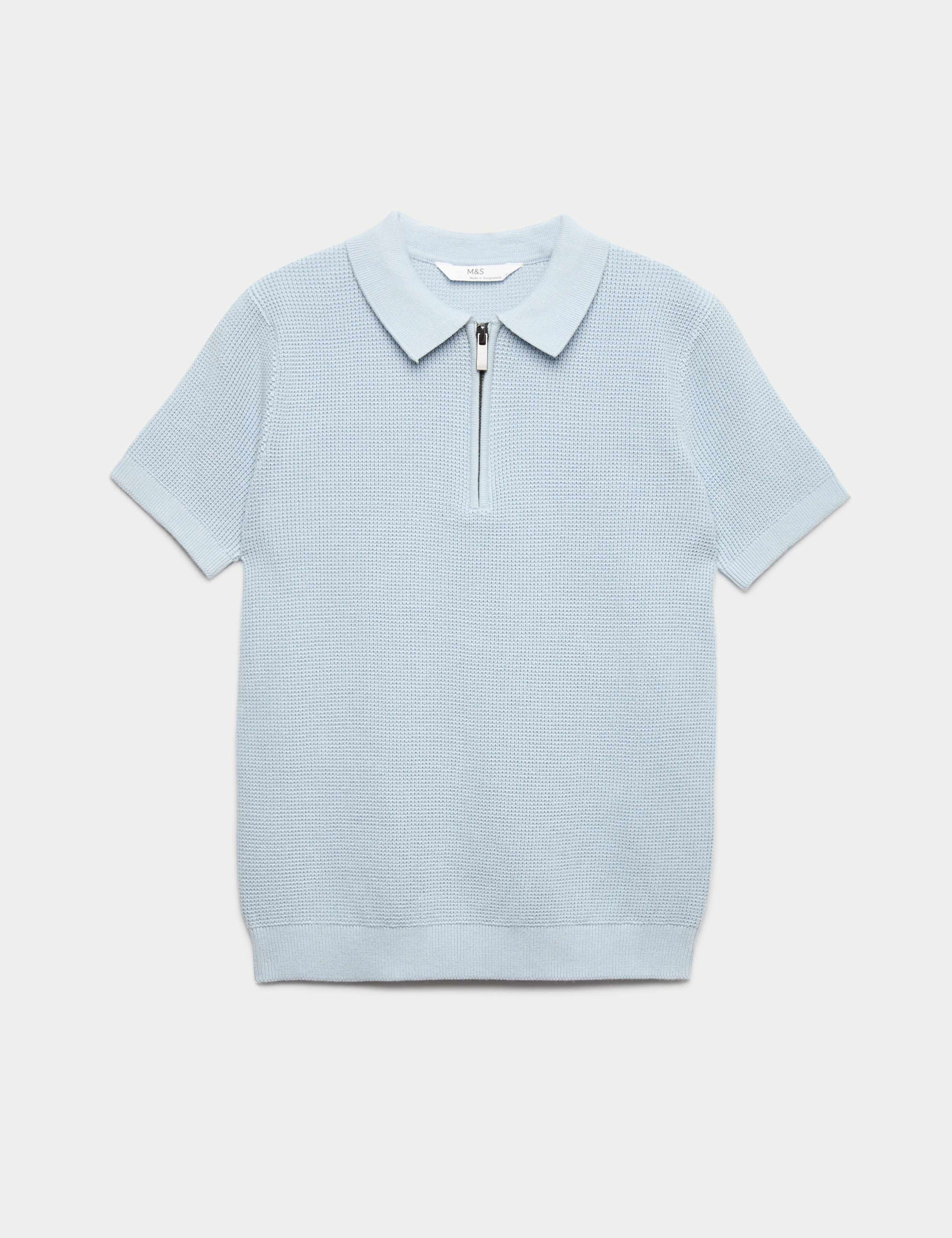 Pure Cotton Waffle Knitted Polo Shirt (6-16 Yrs)