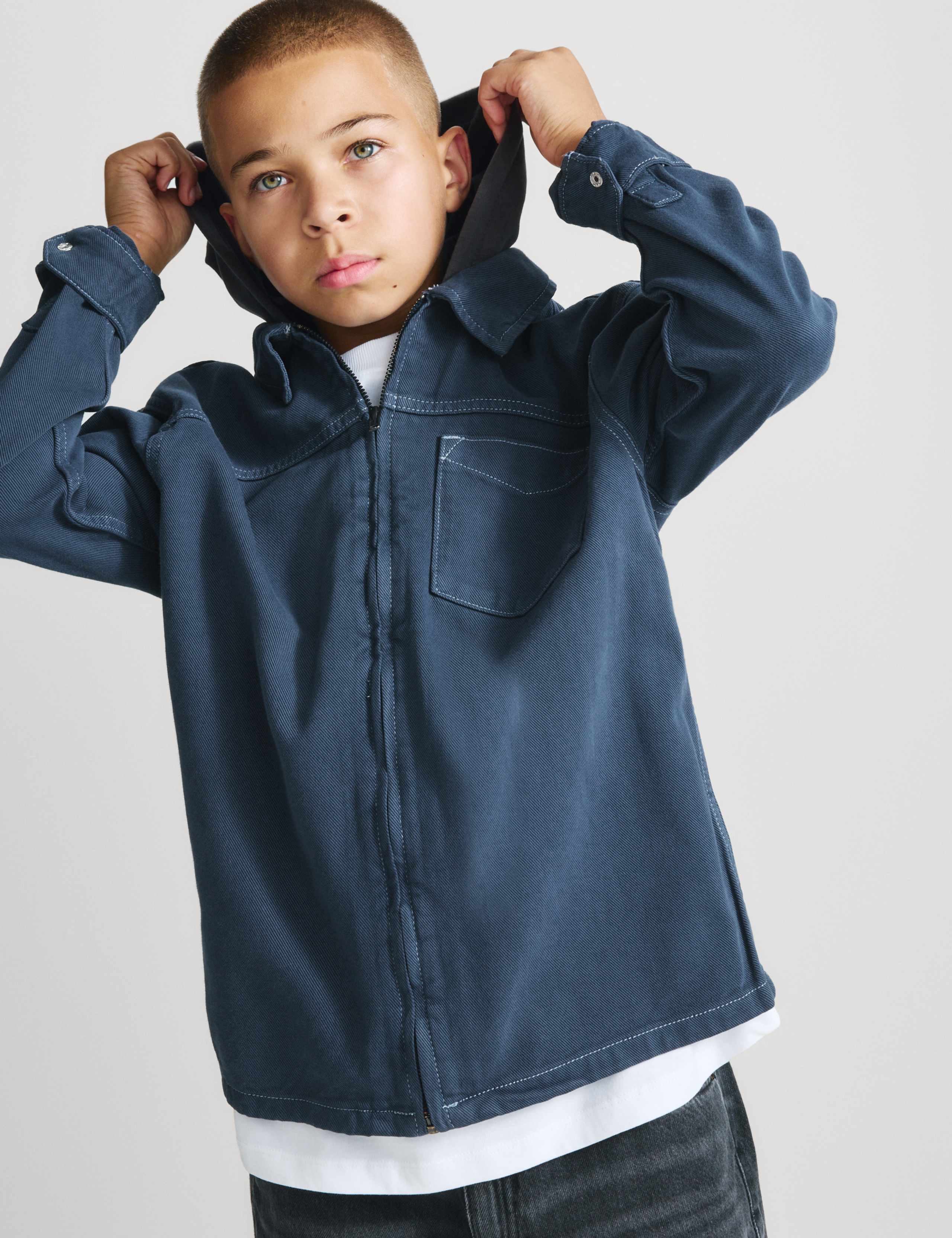 Cotton Rich Hooded Zip Shirt (6-16 Yrs)