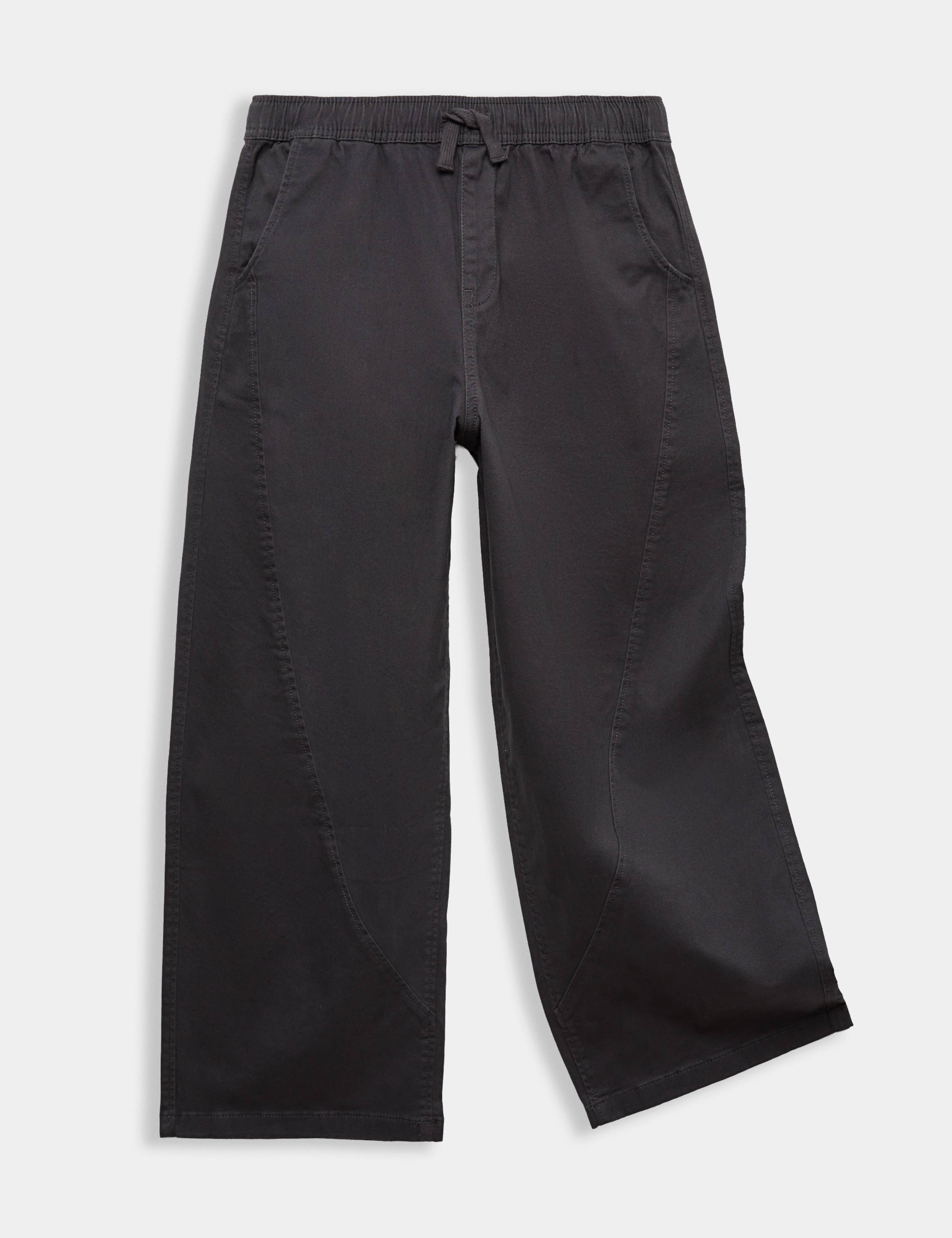 Cotton Rich Plain Barrel Leg Trousers