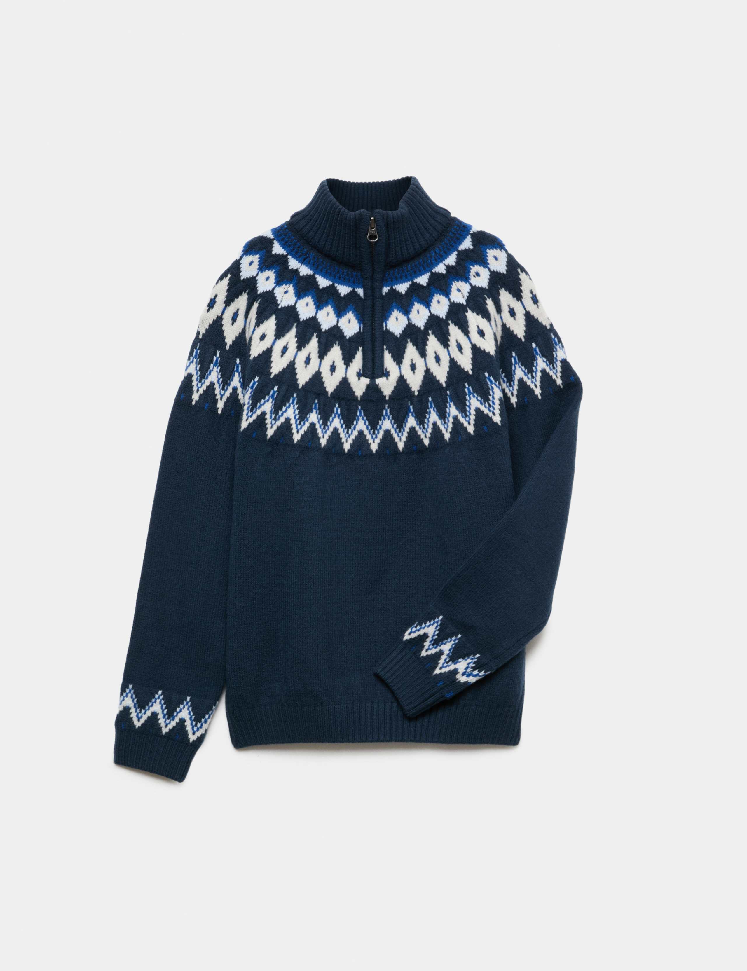 Knitted Fairisle Zip Through Jumper